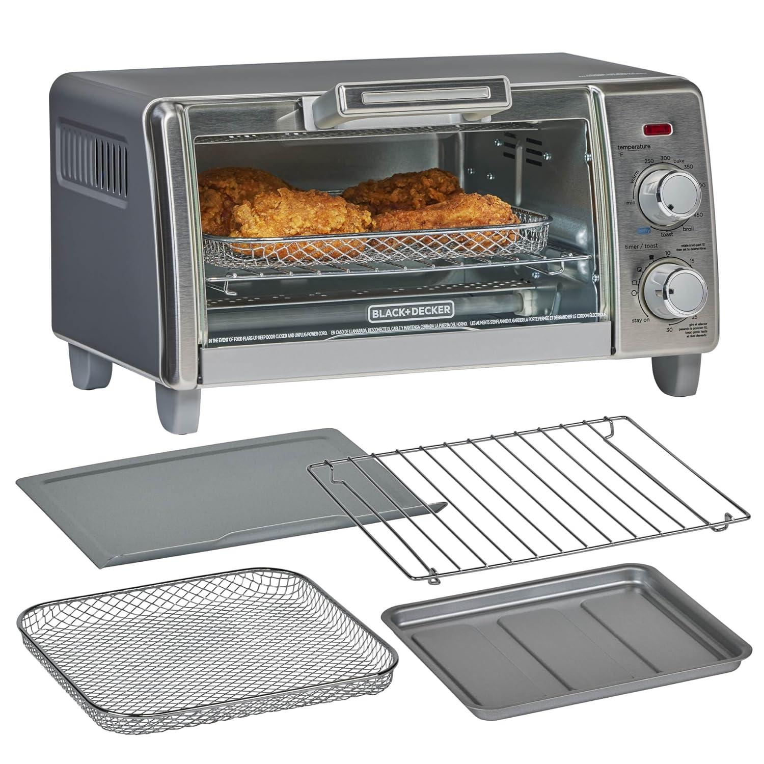 BLACK+DECKER BLACK+DECKER 4-Slice Crisp N Bake Air Fry Toaster Oven, TO1787SS, 5 Cooking Functions, 30 Minute Timer, Stainless Steel
