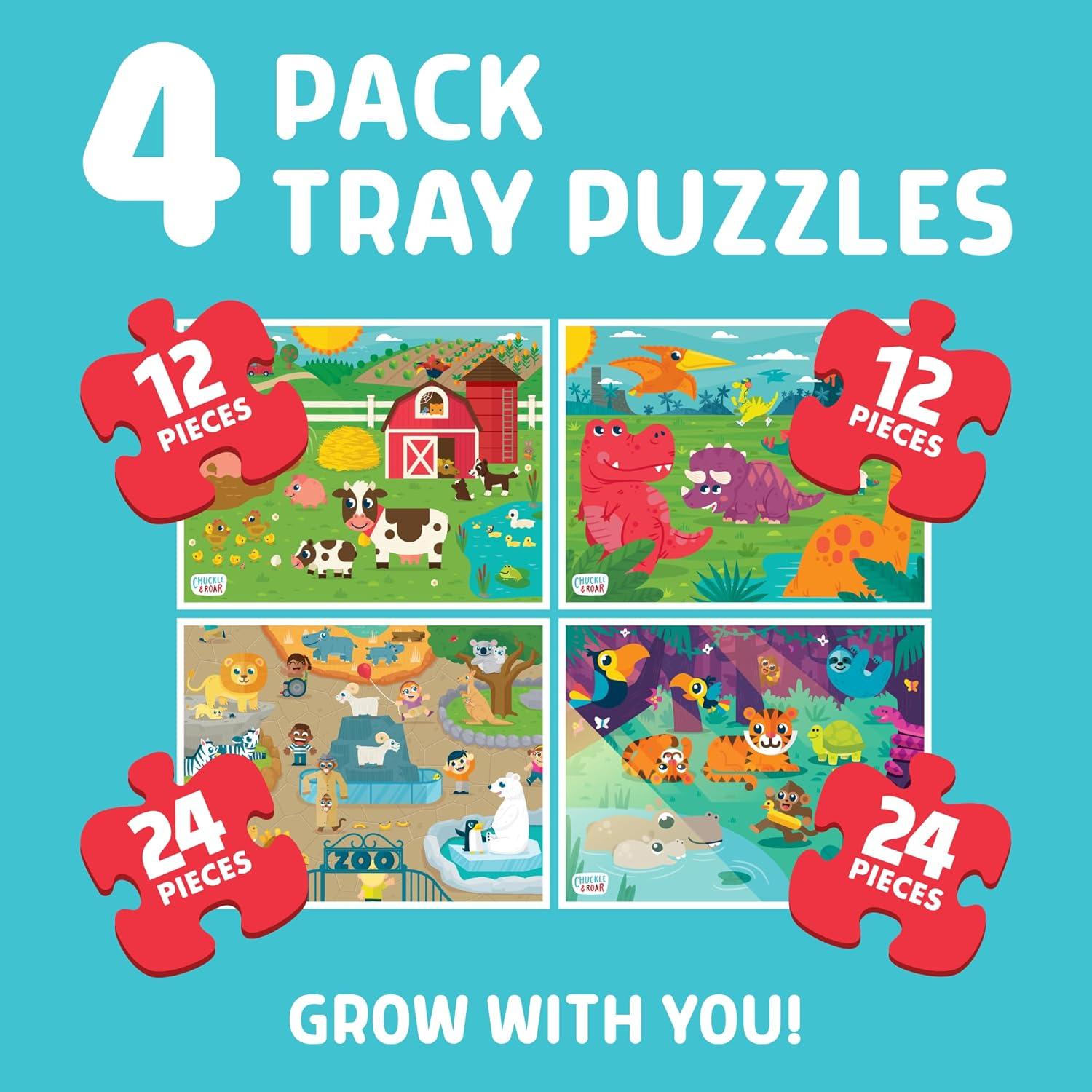 Chuckle & Roar 4-pack Interlocking Tray Puzzles for Children Ages 3+, by Buffalo Games
