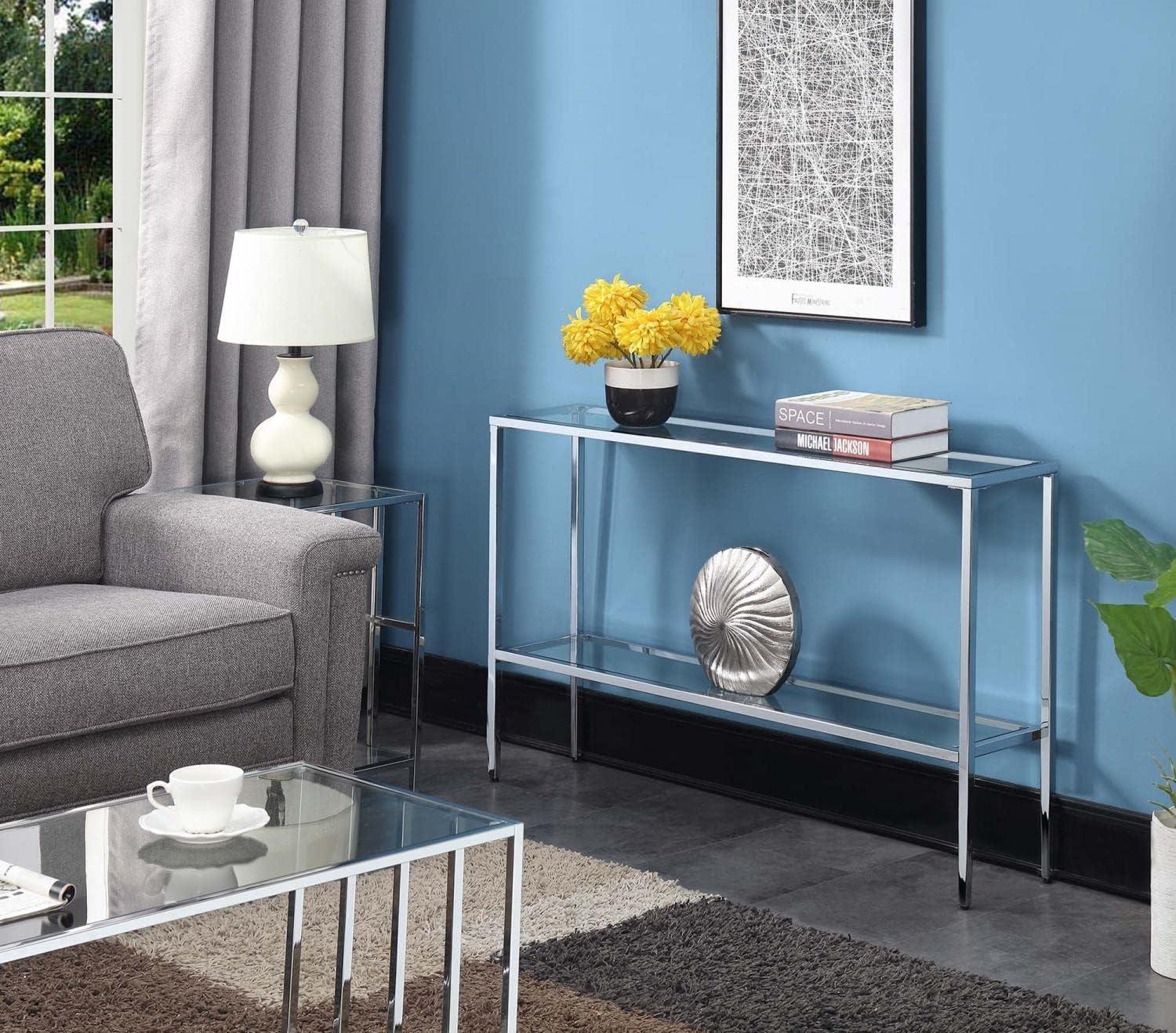 Convenience Concepts Nadia Chrome Console Table with Shelf, Glass/Chrome