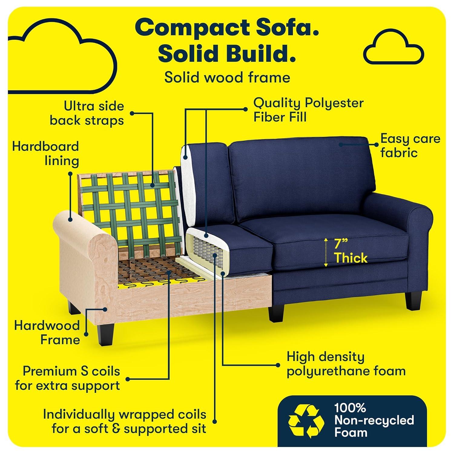 Serta 78" Copenhagen Sofa Navy Blue: Upholstered Polyester, Wood Frame, Removable Cushions, Seats 2