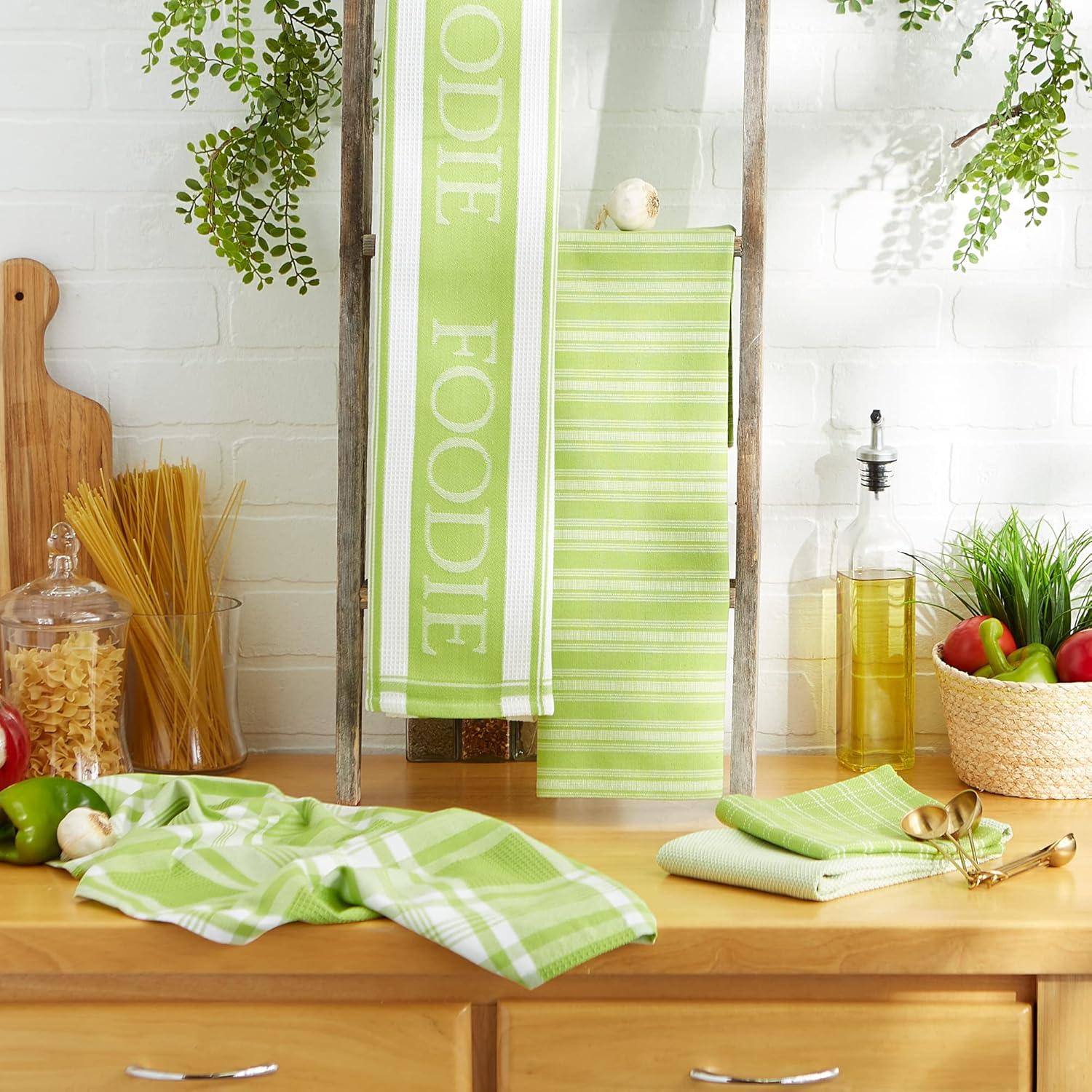 DII Cotton Assorted Foodie Dishtowel and Dishcloth in Lime Green (Set of 5)