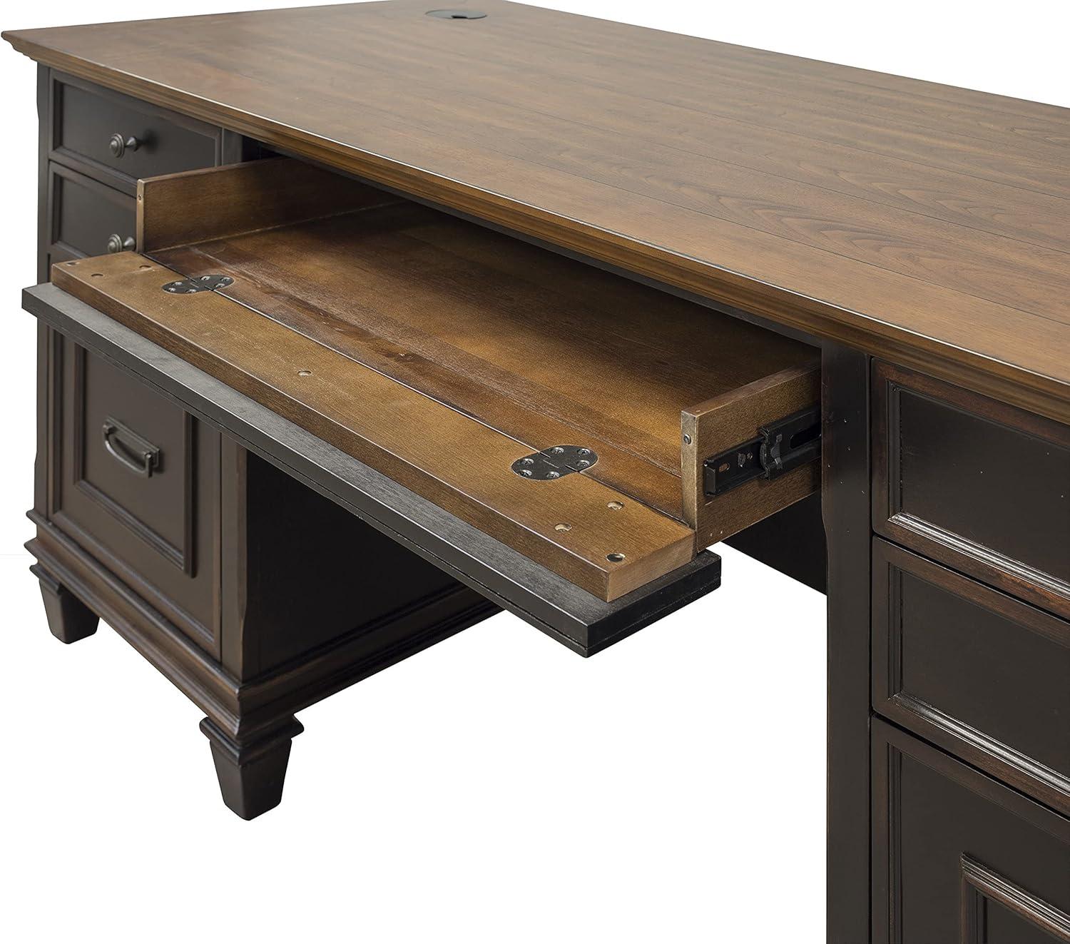 Hartford Executive Home Office Desk with Hutch, Black and Brown