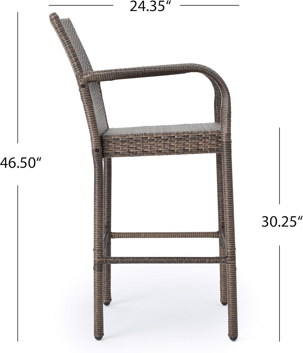 Delfina 2pk Wicker Barstool - Mix Mocha - Christopher Knight Home: UV & Weather-Resistant, Powder-Coated Frame