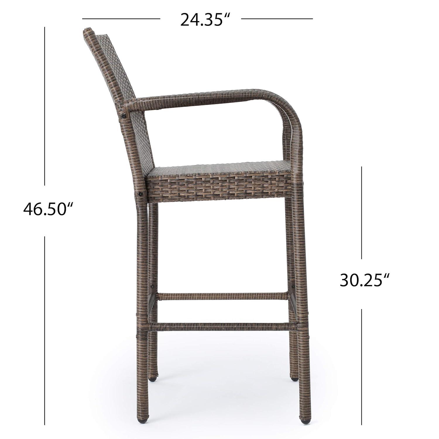 Delfina 2pk Wicker Barstool - Mix Mocha - Christopher Knight Home: UV & Weather-Resistant, Powder-Coated Frame