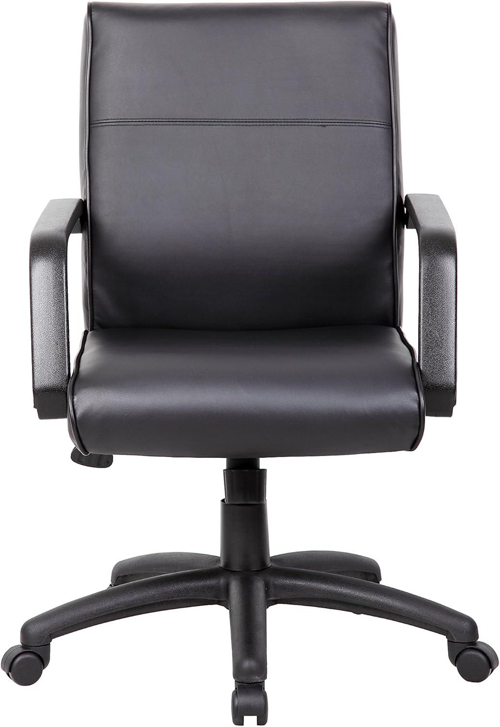 Elegant Black LeatherPlus Executive Swivel Chair with Wood Accents