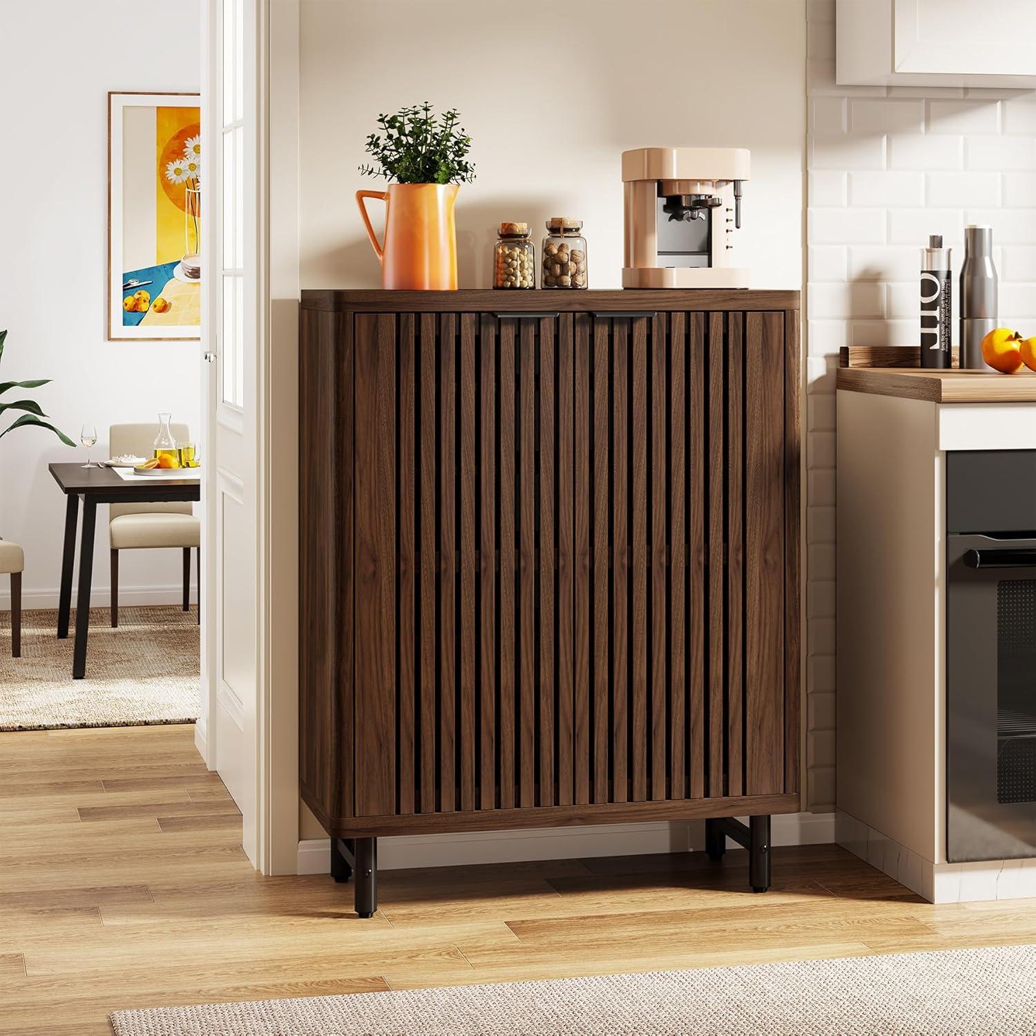 Tribesigns Zapatero de 6 Niveles con Puertas con Persianas, Gabinete de Almacenamiento de Zapatos de Madera, Gabinete Organizador de Zapatos para Entrada, Pasillo (Nogal Oscuro)