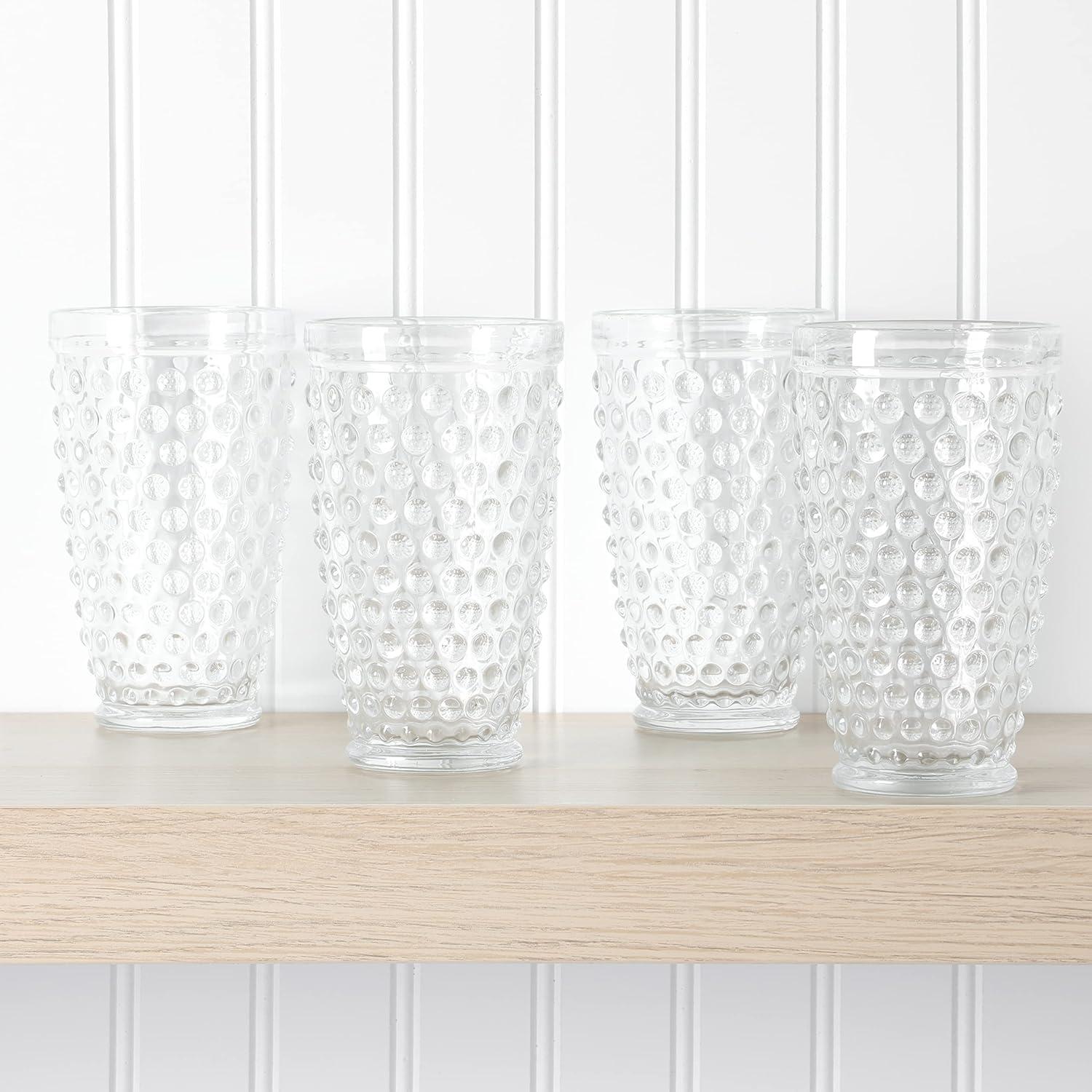 Martha Stewart Chauncey 4-Pack 14.3 oz Hobnail Handmade Glass Tumbler - Clear