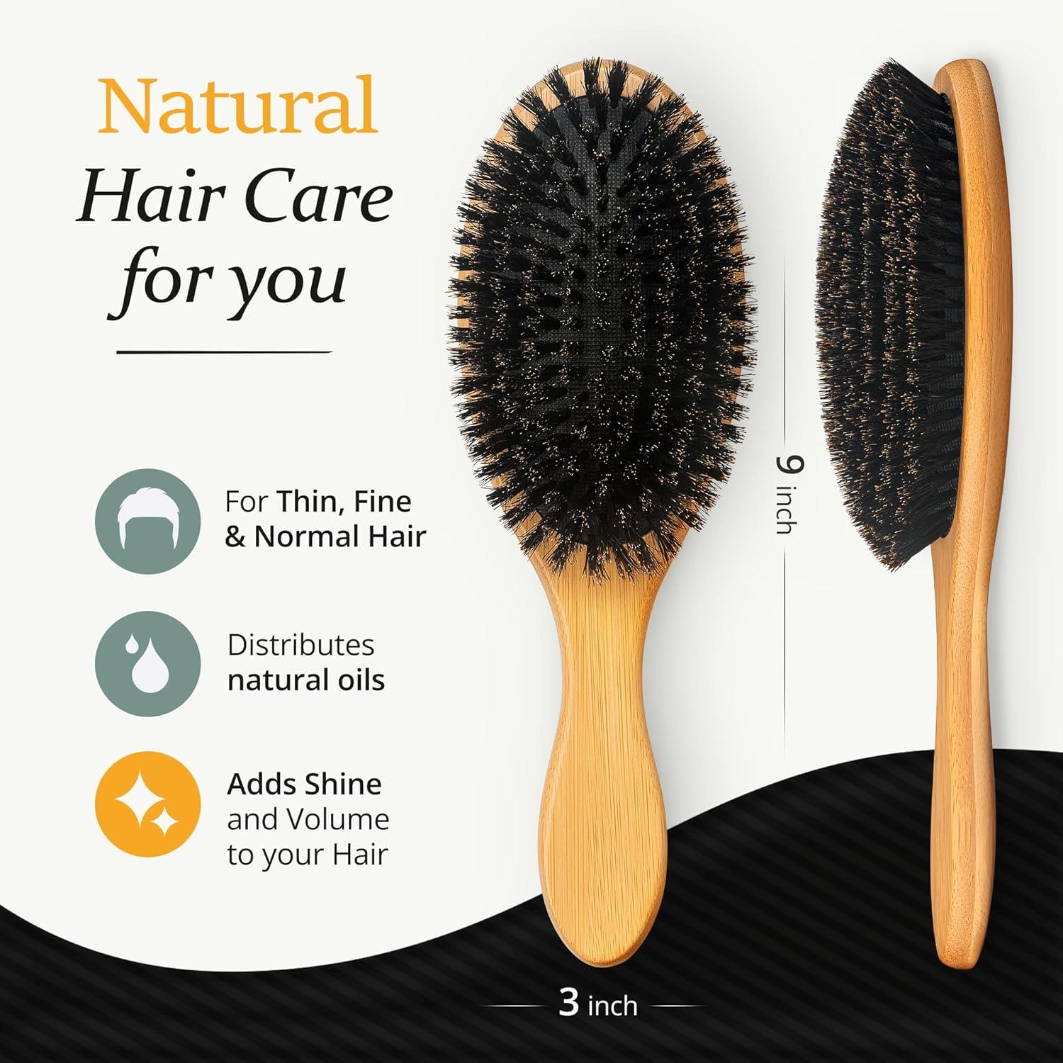Belula 100% Boar Bristle Hair Brush Set (Medium). Soft Natural Bristles for Thin and Fine Hair. Restore Shine And Texture. Wooden Comb, Travel Bag and Spa Headband Included!