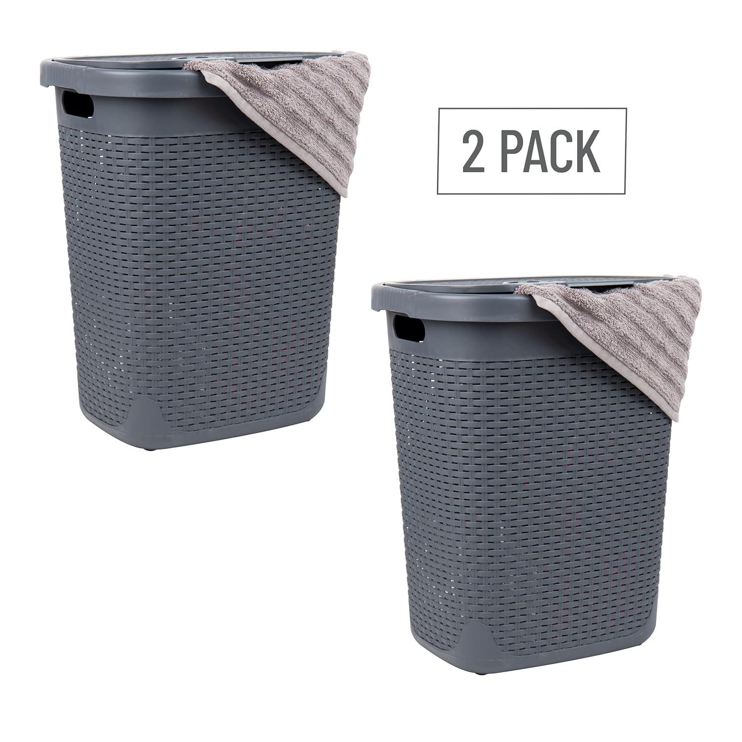Mind Reader Mind Reader 50L Slim Laundry Hamper, Clothes Basket, Lid, Plastic, 17.65" L x 13.75" W x 21" H (Set of 2)