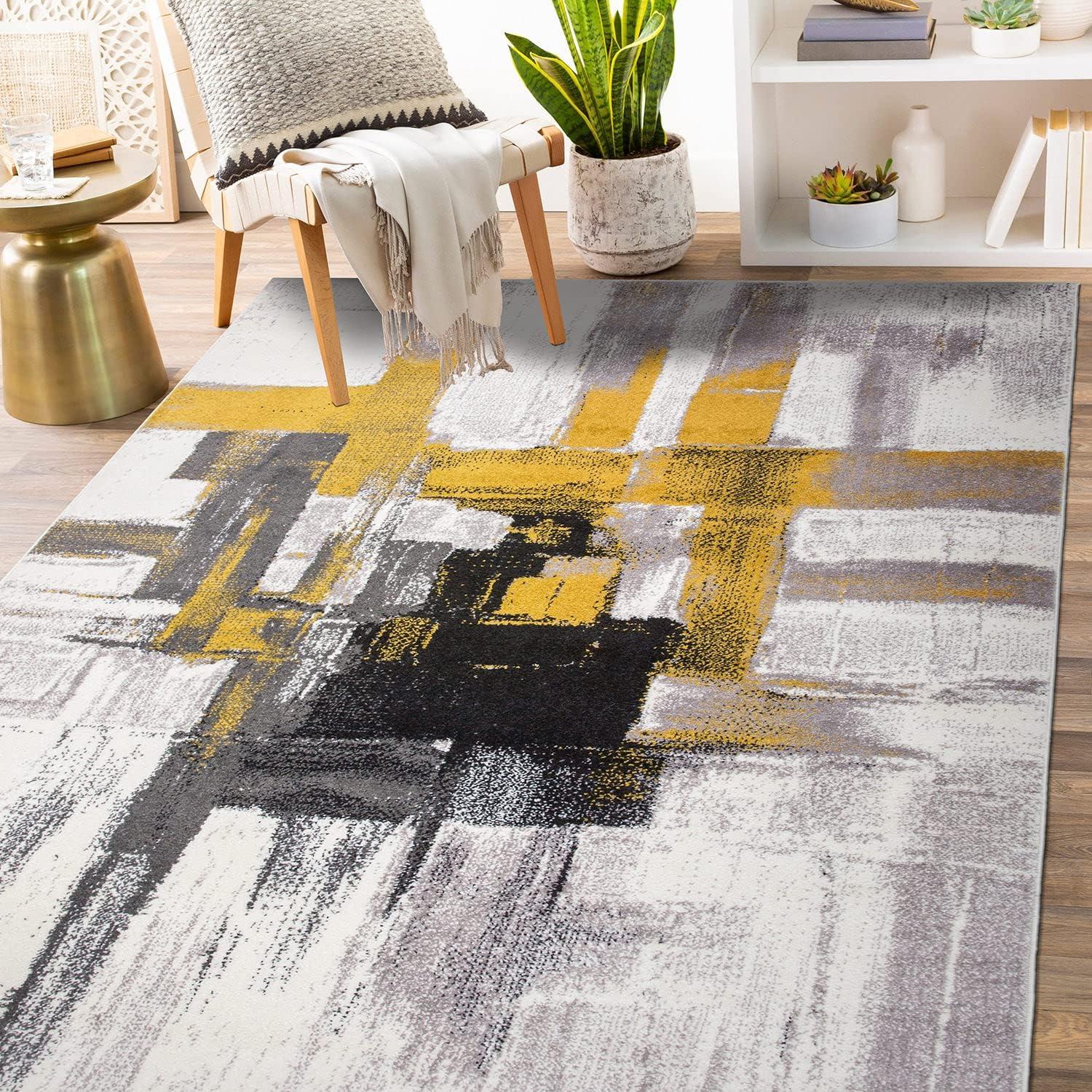 World Rug Gallery Contemporary Modern Abstract Gold 6'6" x 9' Area Rug
