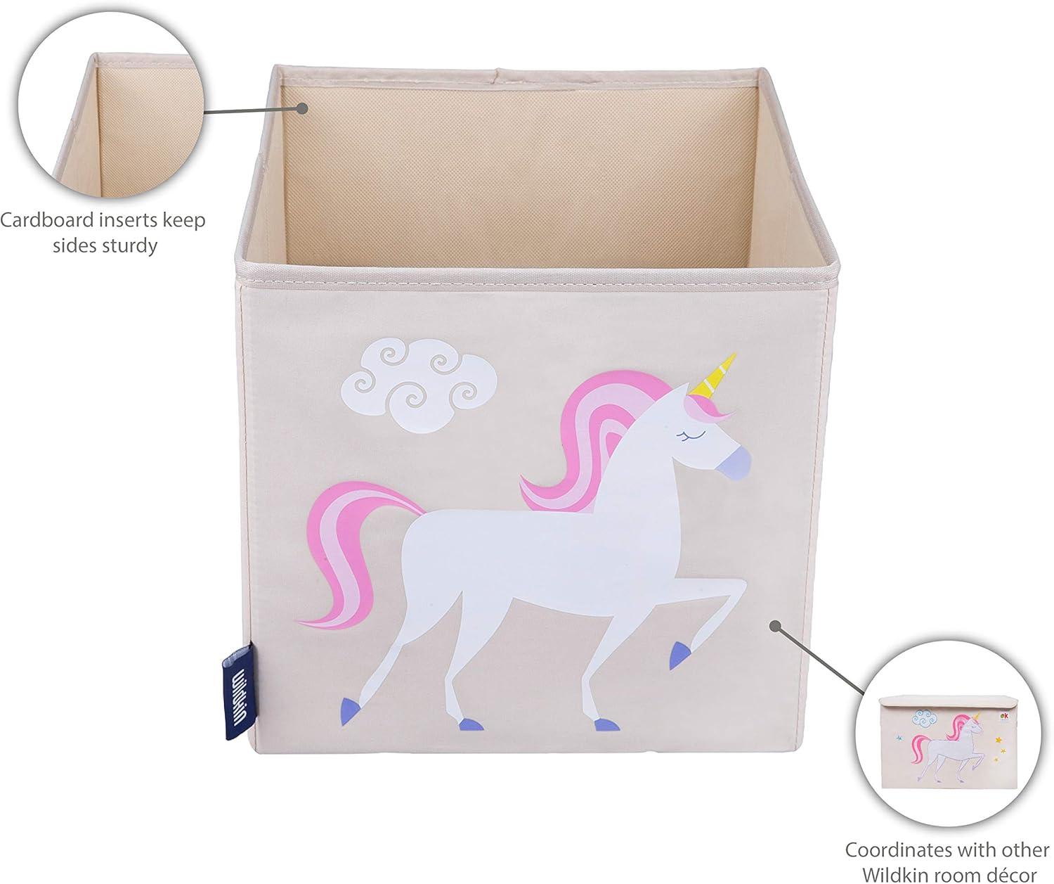 Unicorn Print Beige Fabric Collapsible Kids Storage Cube