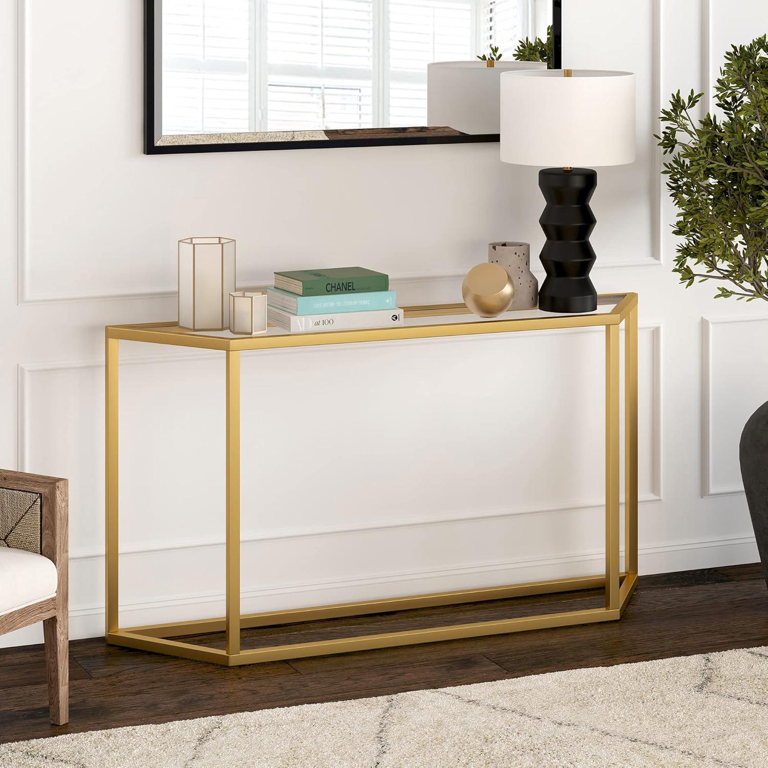 Evelyn&Zoe Levi 55" Wide Trapezoid Console Table, Brass