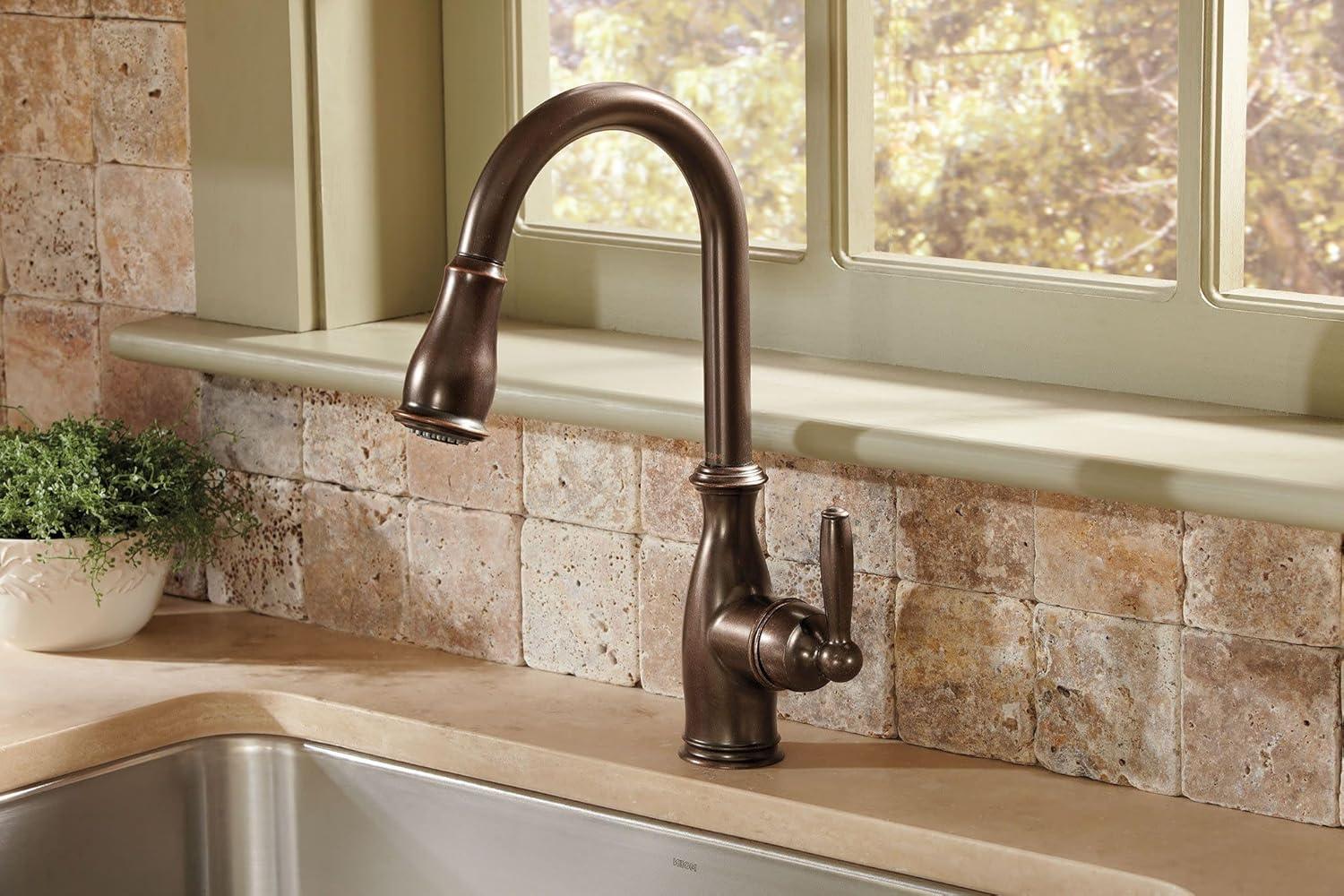 Moen MOEN Brantford Single-Handle Pull-Down Sprayer Kitchen Faucet with Reflex and Power Boost in Oil Rubbed Bronze 7185ORB