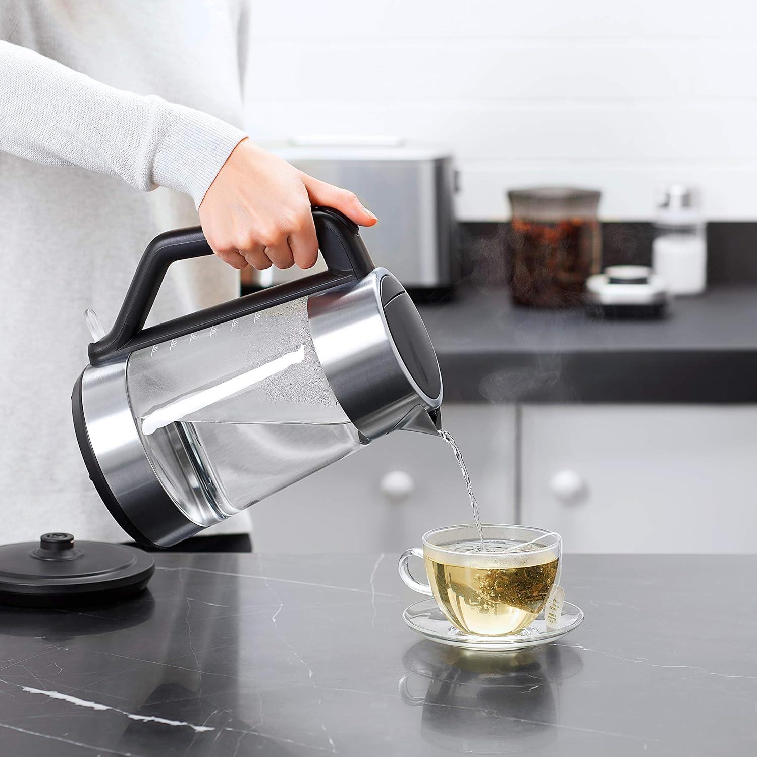 1.75 L Silver and Glass Cordless Electric Kettle