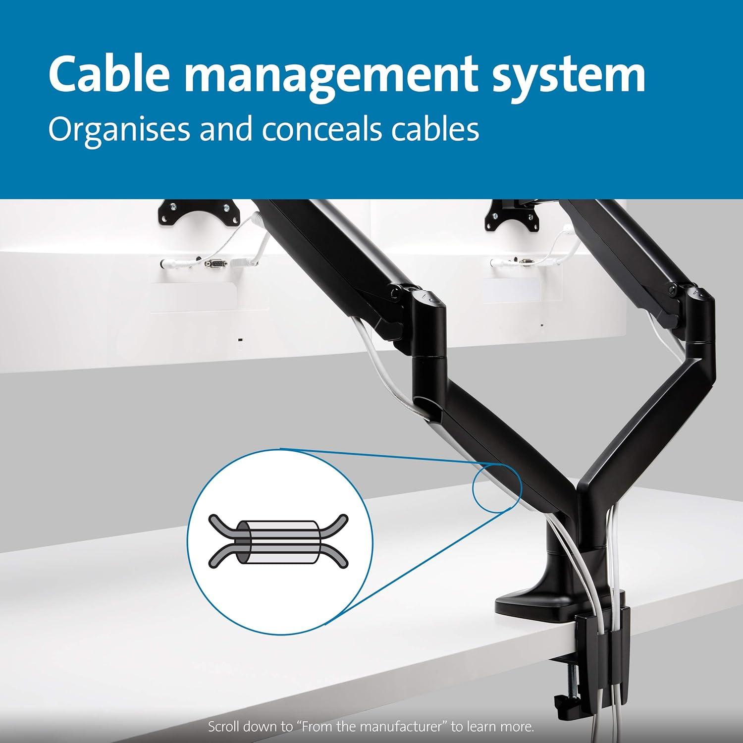 Black Adjustable Dual Monitor Desk Mount with Aluminum and Steel