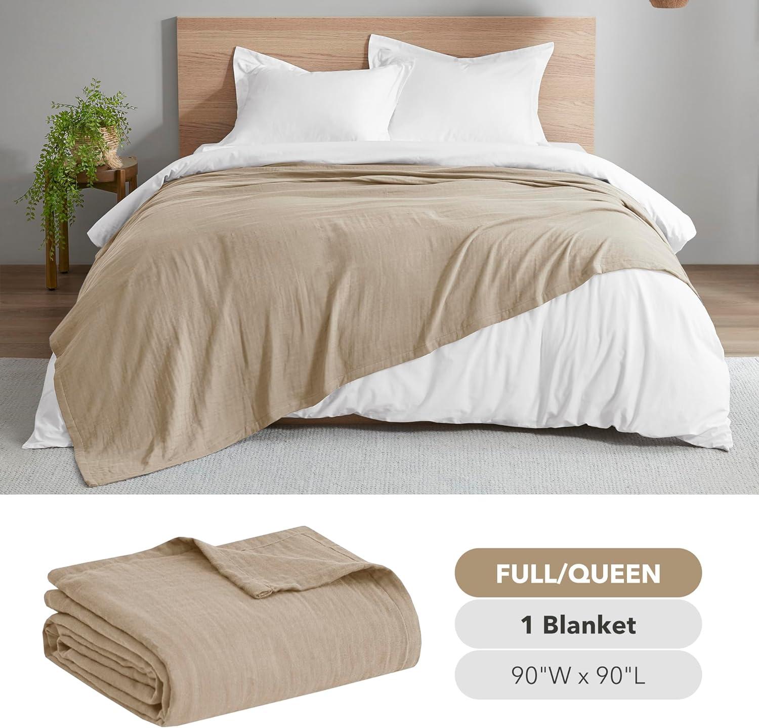 Madison Park Gauze 100% Cotton Lightweight Soft Cotton Blanket, Full/Queen Blanket in Tan