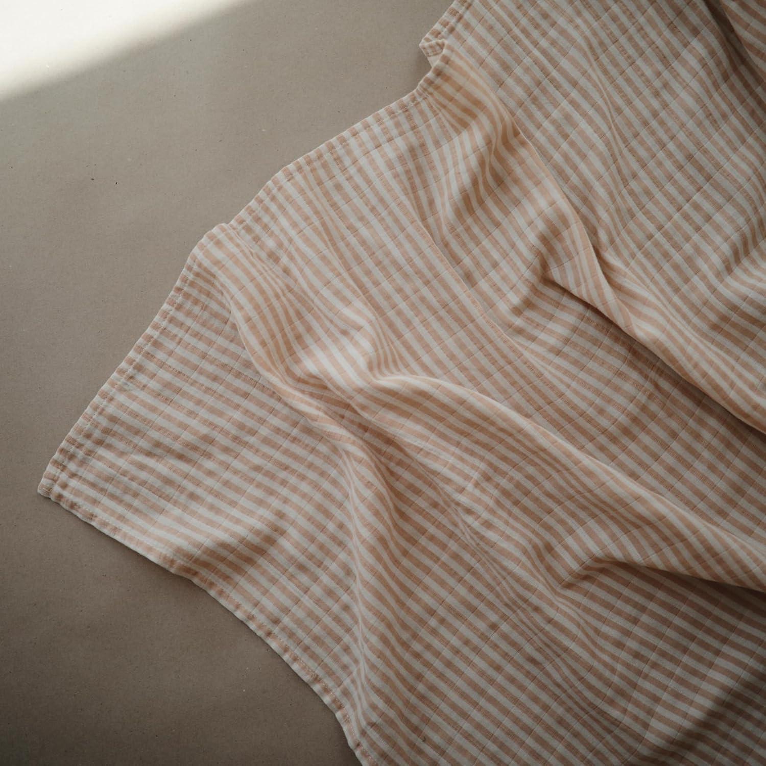 Organic Cotton Muslin Swaddle Blanket Natural Stripe One Size