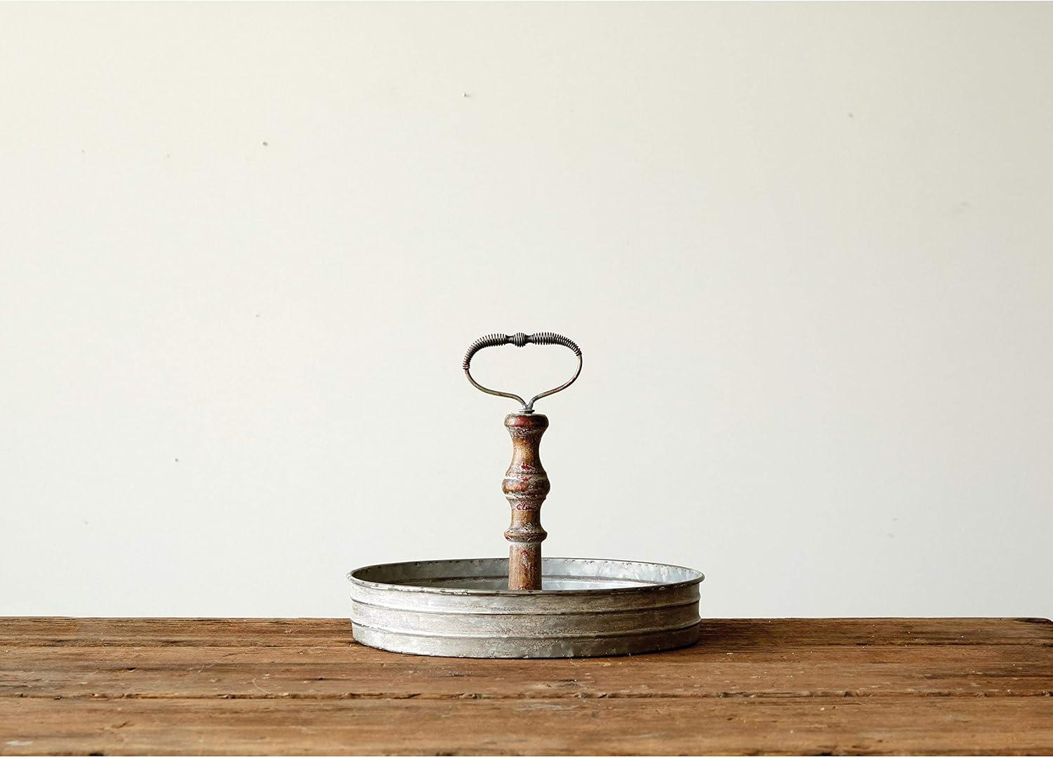 Creative Co-Op Round Metal & Wood Tray with Handle