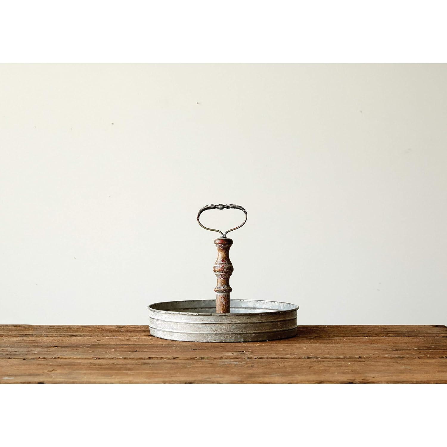 Creative Co-Op Round Metal & Wood Tray with Handle