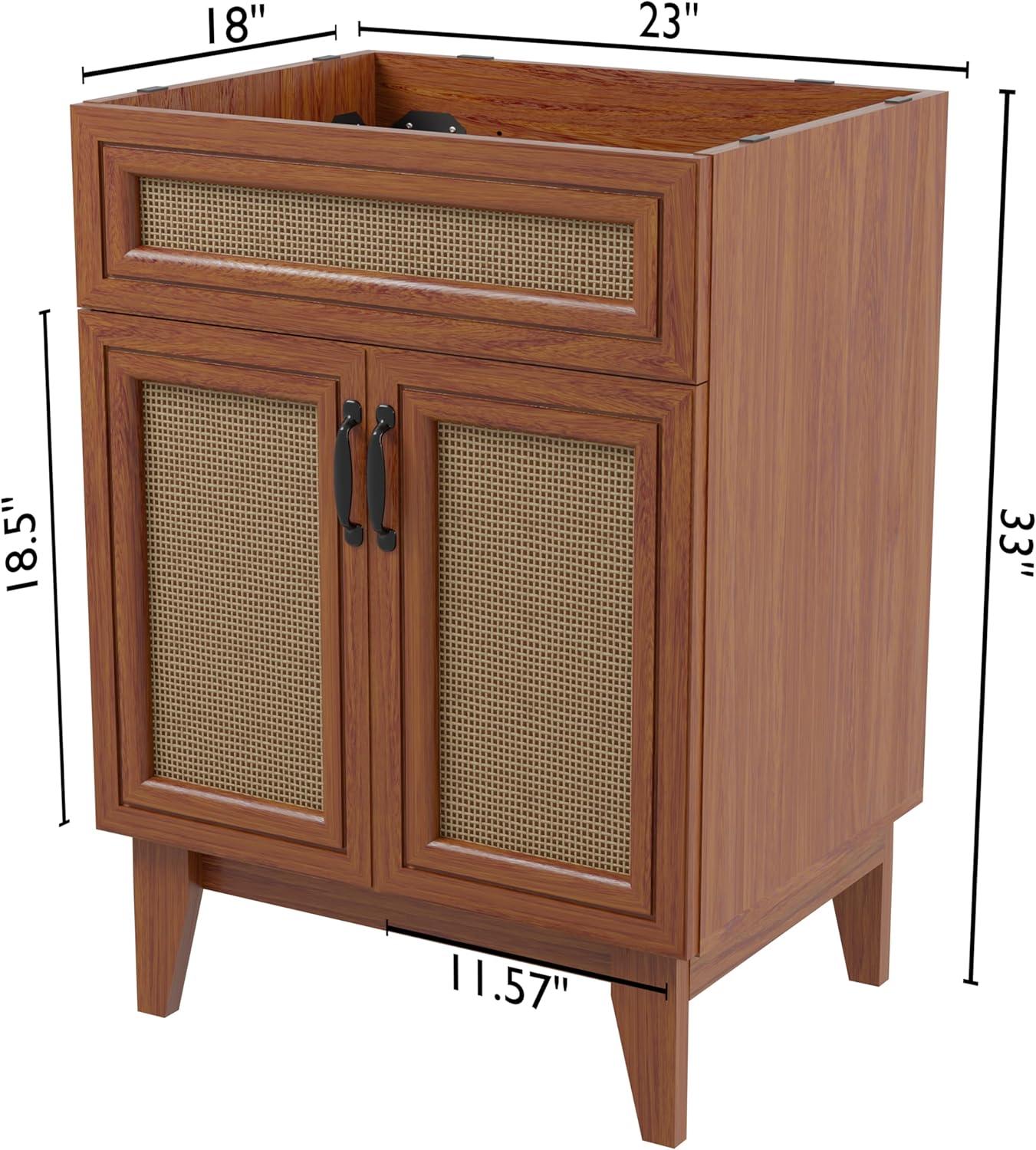 Javer 24" Rattan Modern Farmhouse 2-Shelf Bath Vanity Cabinet Only (Sink Basin not Included)