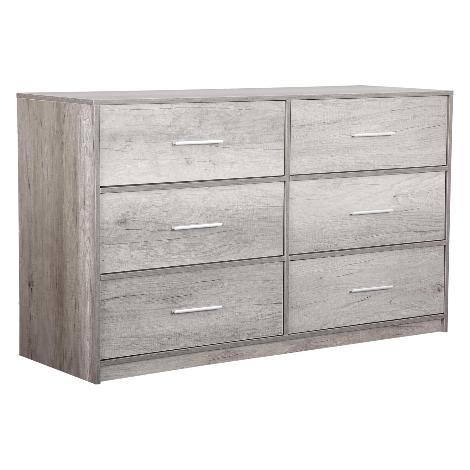 6-Drawer Dresser with Extra Large Fabric Bins, Wood Frame Storage Organizer for Bedroom, Living Room, or Hallway, Versatile Design Doubles as a TV Stand, Ideal for Home Organization, Grey