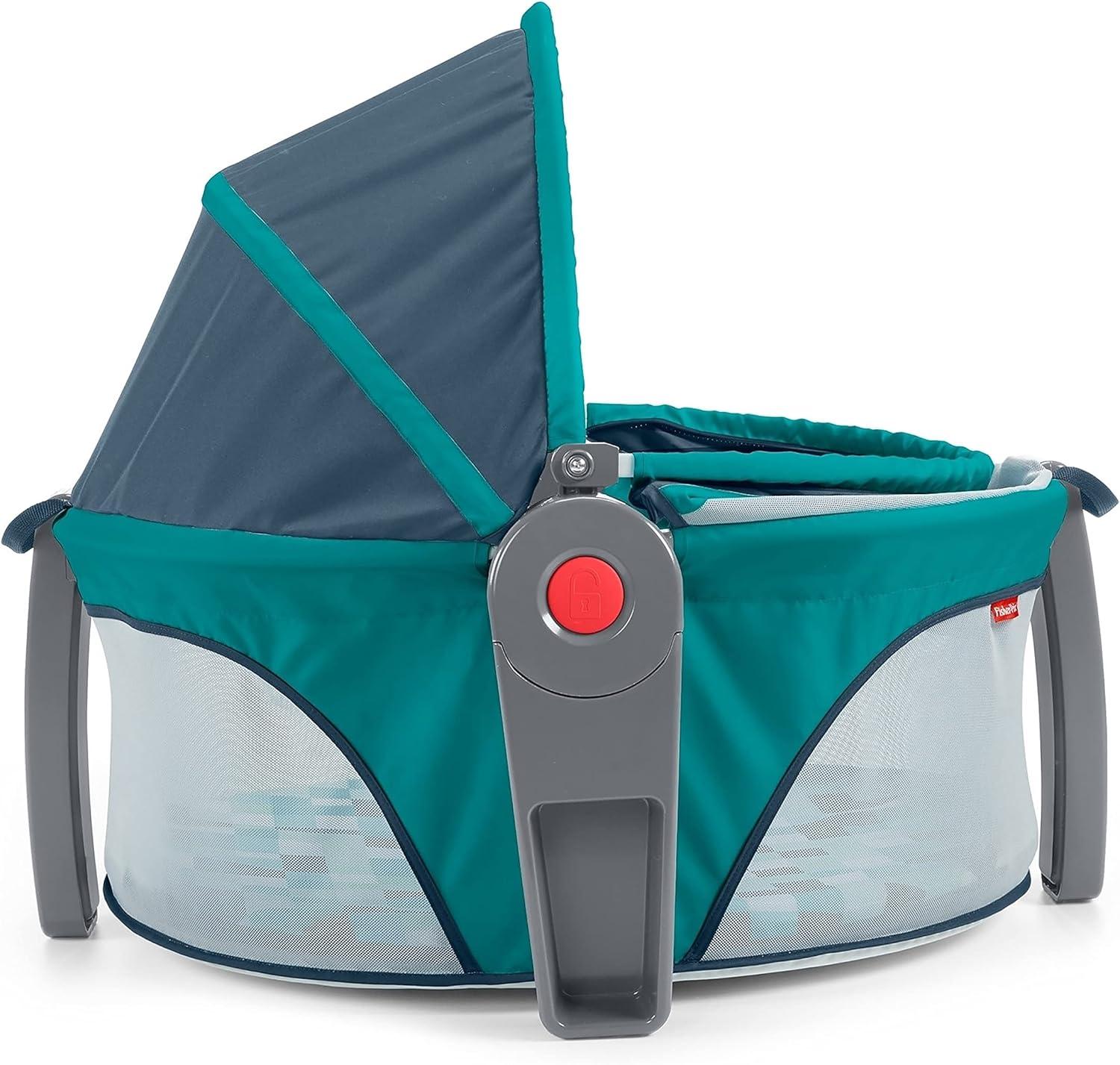 Aqua Pixels Portable Round Baby Playpen with Canopy