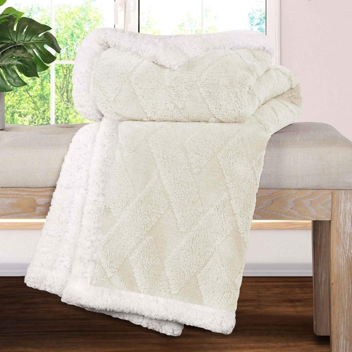 Ivory Full/Queen Reversible Fleece Sherpa Blanket