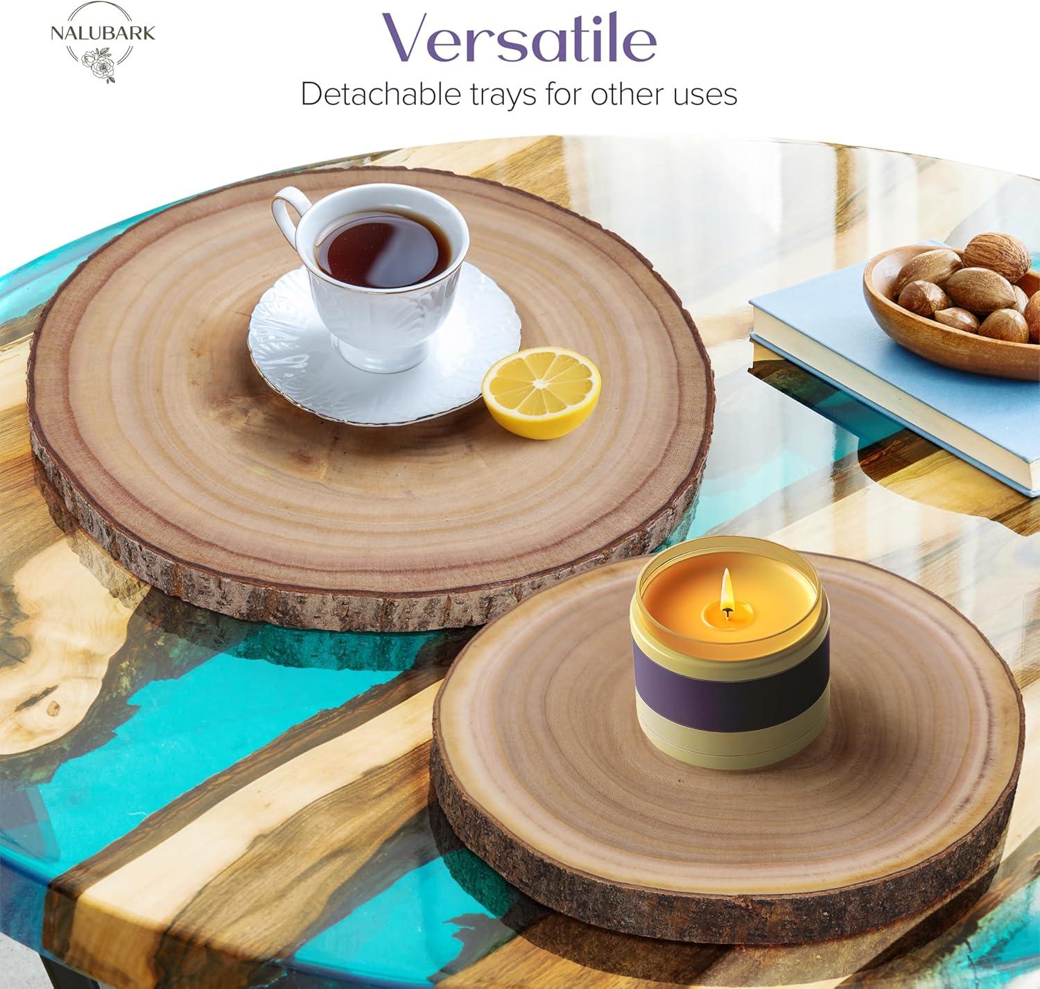 Wooden Cake Stand Rustic, 10-11 inch Multifunctional 2-in-1 Wedding Rustic Cake Stand, Wood Display Tray for Appetizers, Desserts, Charcuterie Board, Farmhouse Tree Stump Style, Sturdy, Easy to Clean