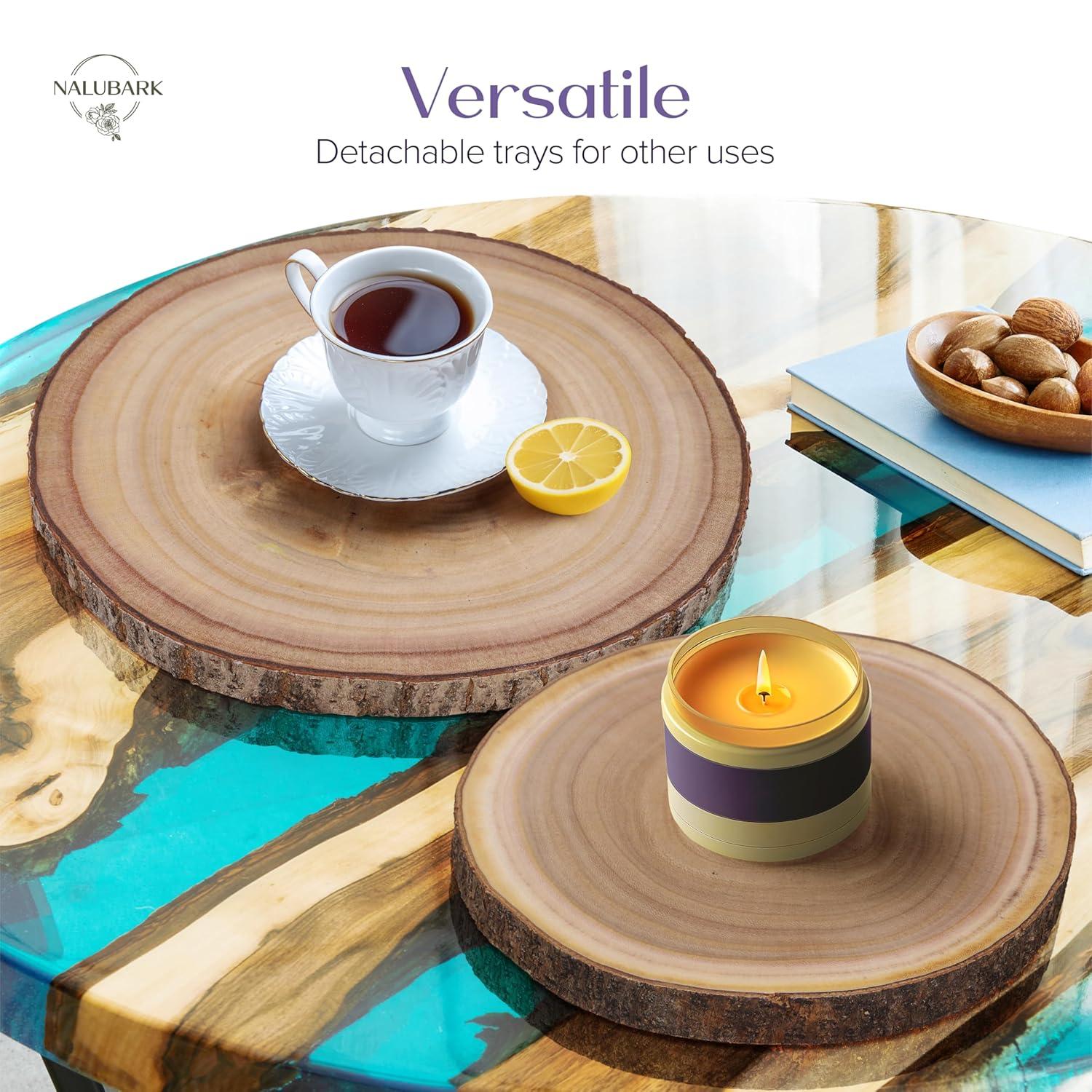 Wooden Cake Stand Rustic, 10-11 inch Multifunctional 2-in-1 Wedding Rustic Cake Stand, Wood Display Tray for Appetizers, Desserts, Charcuterie Board, Farmhouse Tree Stump Style, Sturdy, Easy to Clean