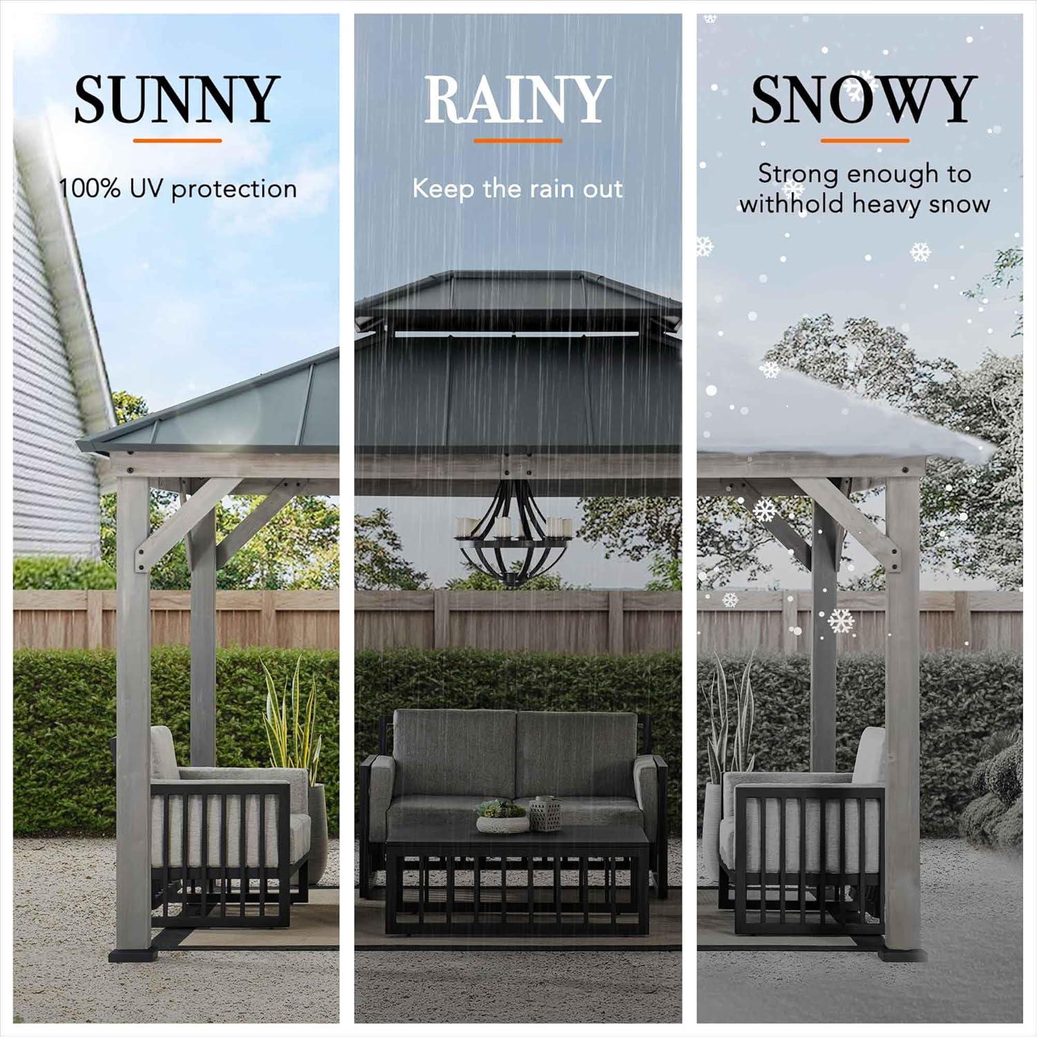 Sunjoy Sunjoy 12x20 ft. Wood Gazebo, Outdoor Patio Steel Hardtop Gazebo with 2-tier Metal Roof, Suitable for Patios, Lawn and Backyard, Matte Black Roof