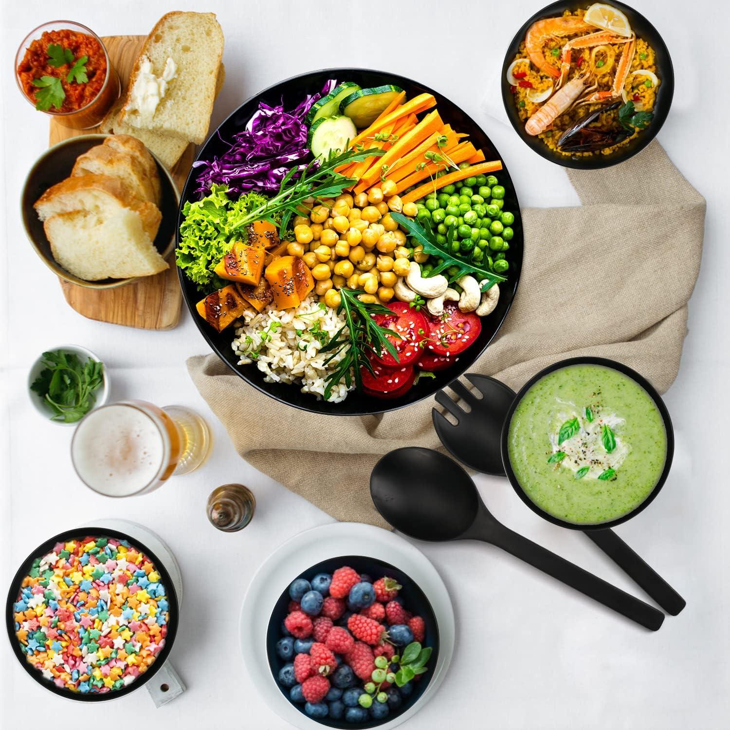 Large salad bowl with lid, upgraded version of bamboo fiber salad bowl with lid, 9.8-inch mixed salad bowl and server, and a set of free quick salad tools