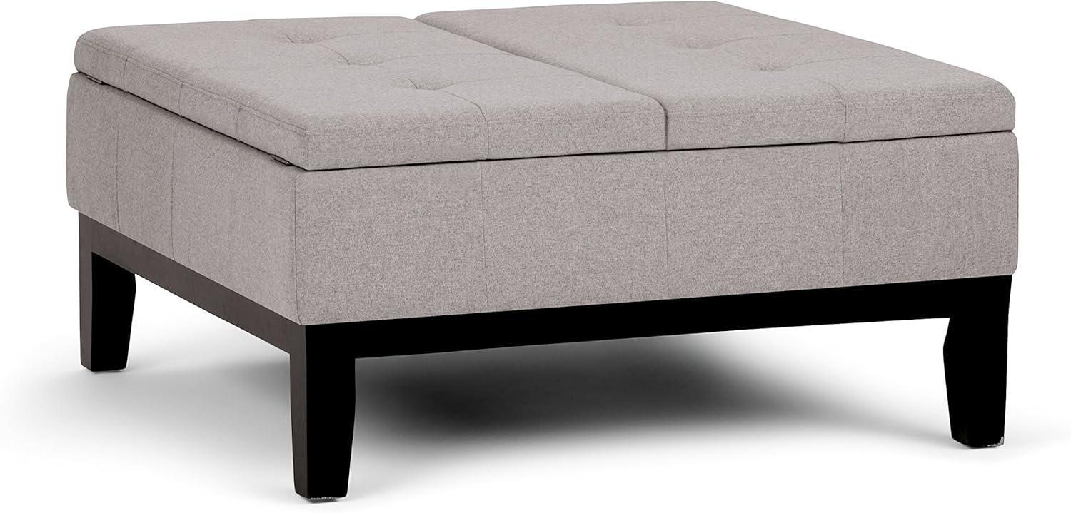 Simpli Home Dover 36"W Upholstered Square Coffee Table Storage Ottoman with Split Tufted Lift Top