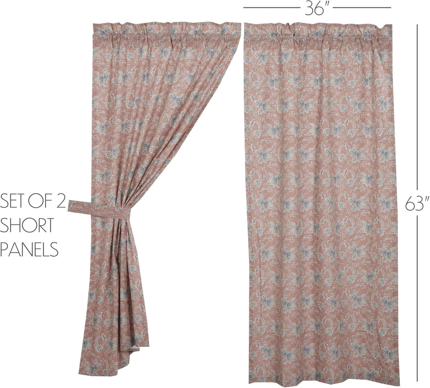 VHC Brands Kaila Country Cottage Vintage Floral Living Room Curtain Short Panel Set of 2 63x36