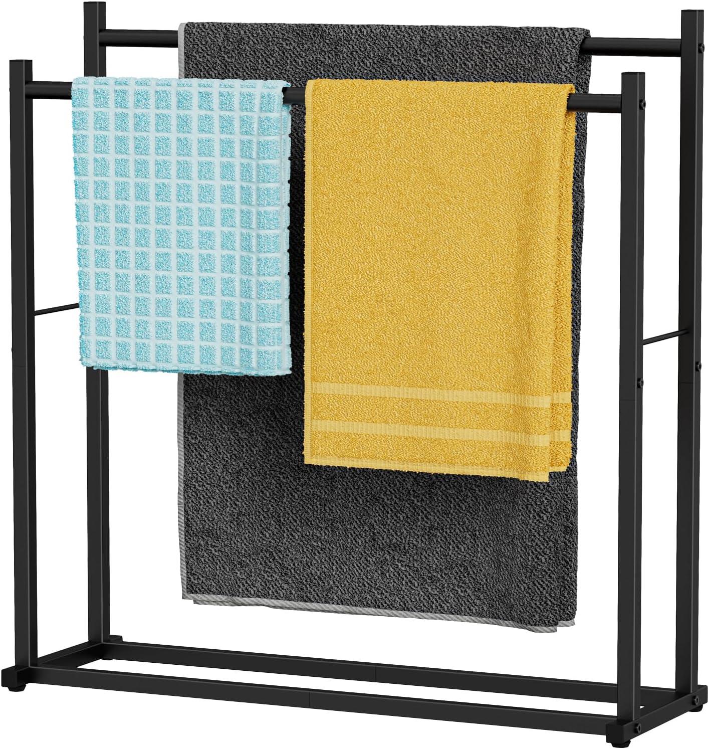 Honiter Towel Racks for Bathroom, 2 Tiers Wider Towel Drying Rack Outdoor, Free Standing Towel Rack, Pool Towel Blanket Stand and Display Rack for Oversized Bath Towels, Black