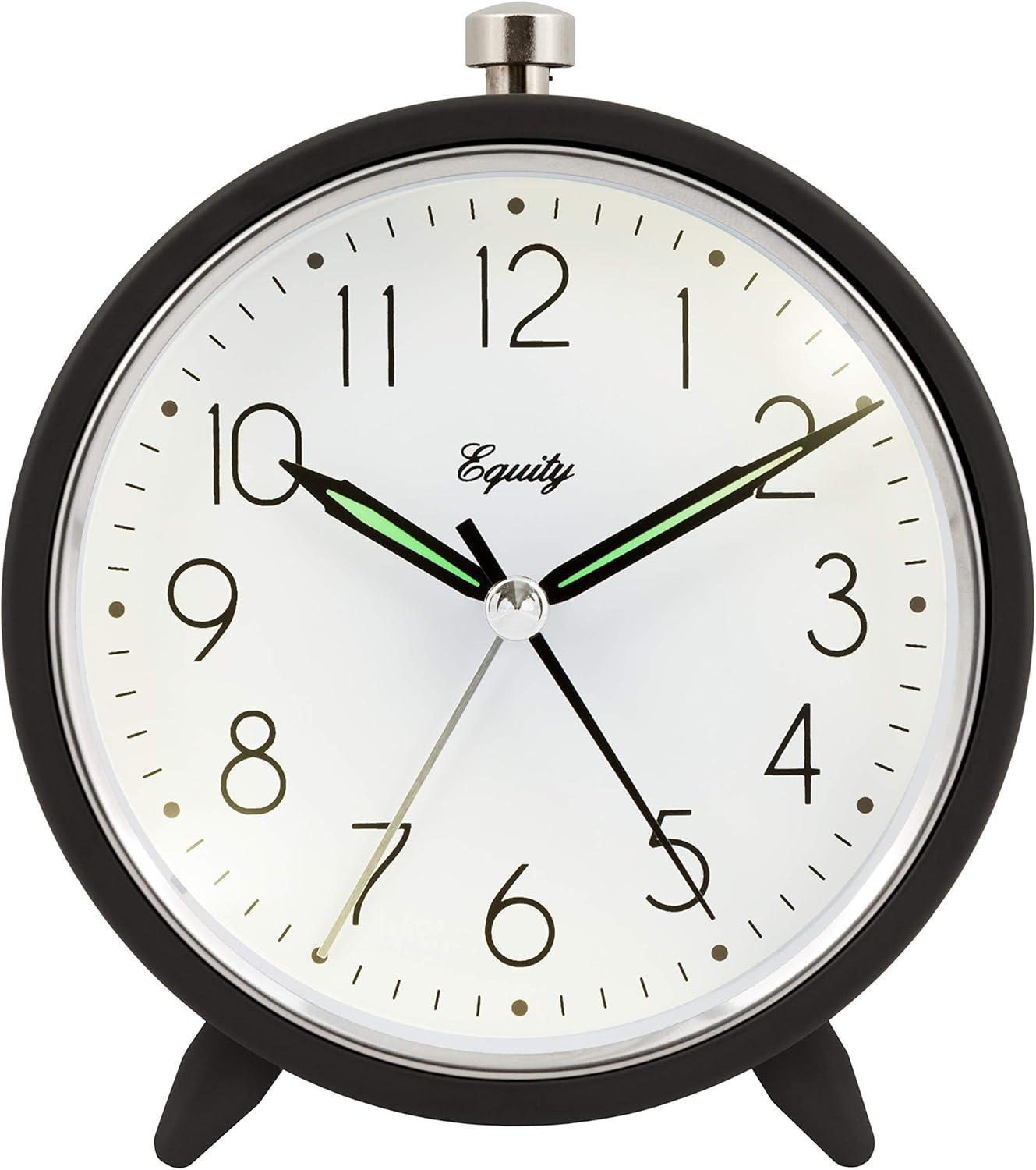 Equity 20091 5-Inch Silent Sweeping Quartz Metal Alarm Clock, Dark Gray