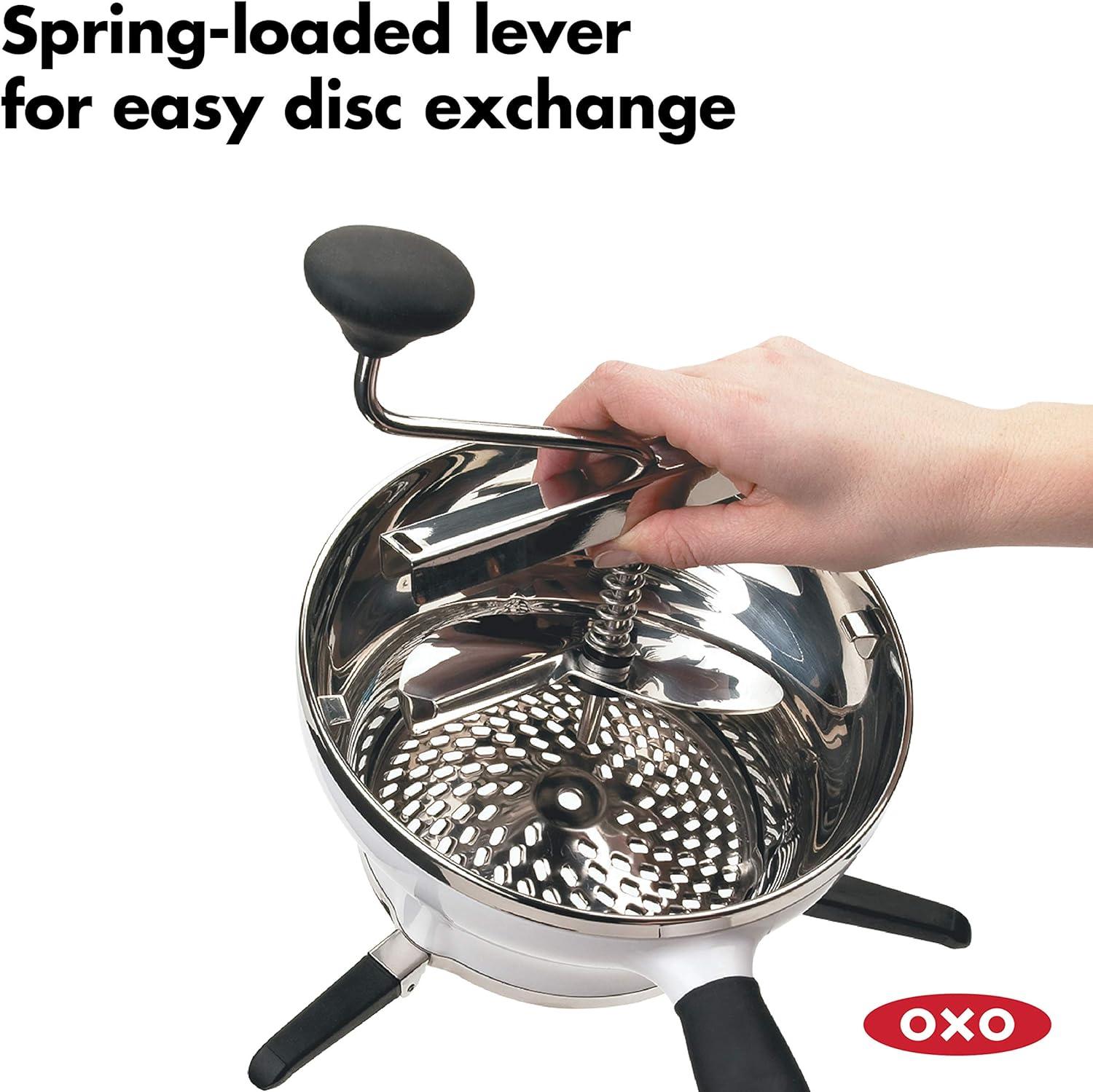 OXO Good Grips Stainless Steel Food Mill with 3 Grinding Discs for Purees and Sauces