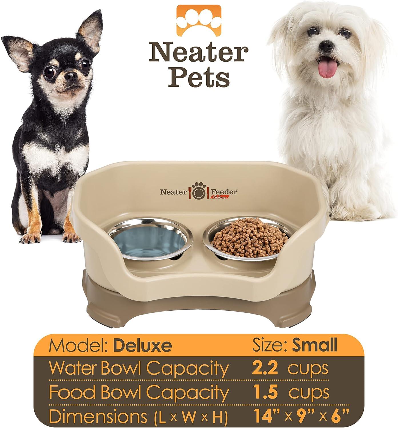 Neater Pets Neater Feeder Deluxe Mess-Proof Elevated Food & Water Bowls for Small Dogs, Cappuccino