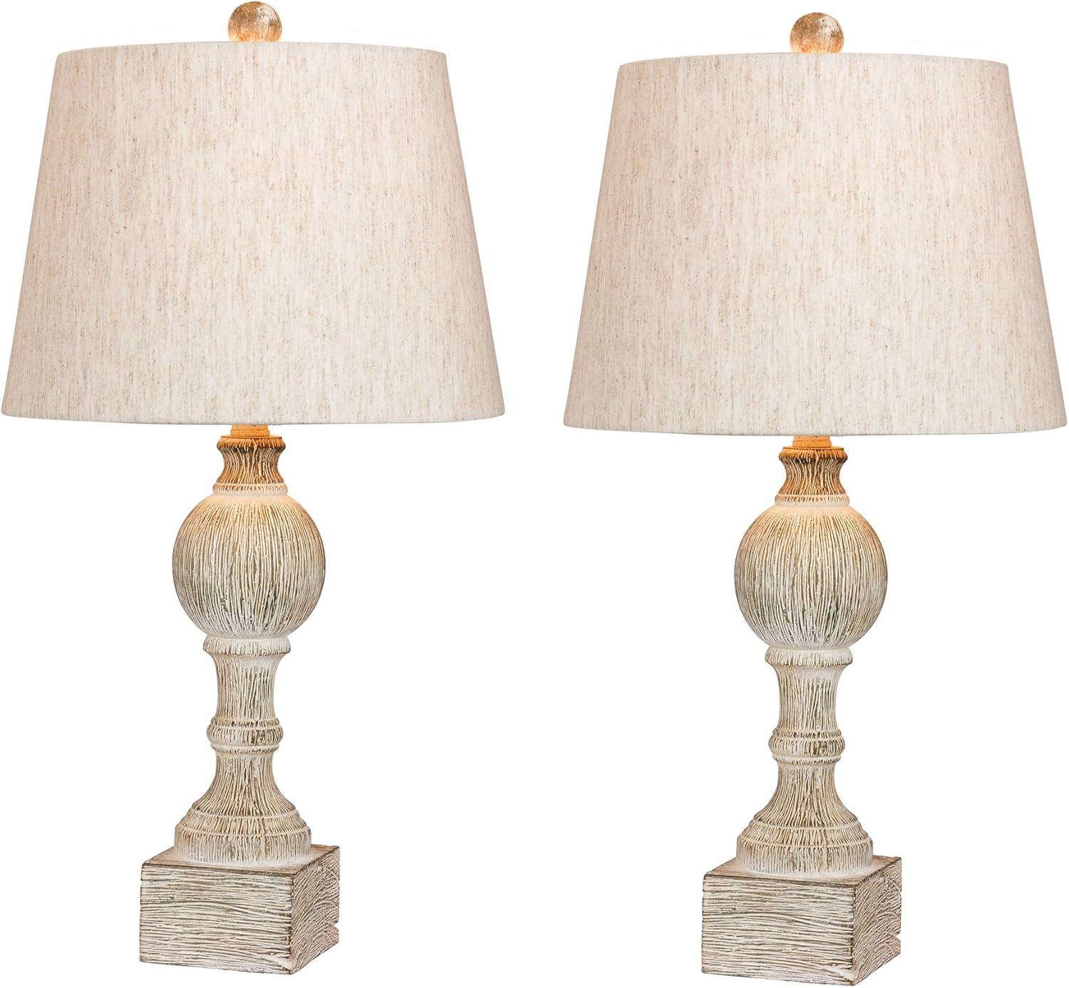 Fangio Lighting 's 6239CAW-2PK Pair Of 26.5 in. Distressed, Sculpted Column Resin Table Lamps in a Cottage Antique White Finish