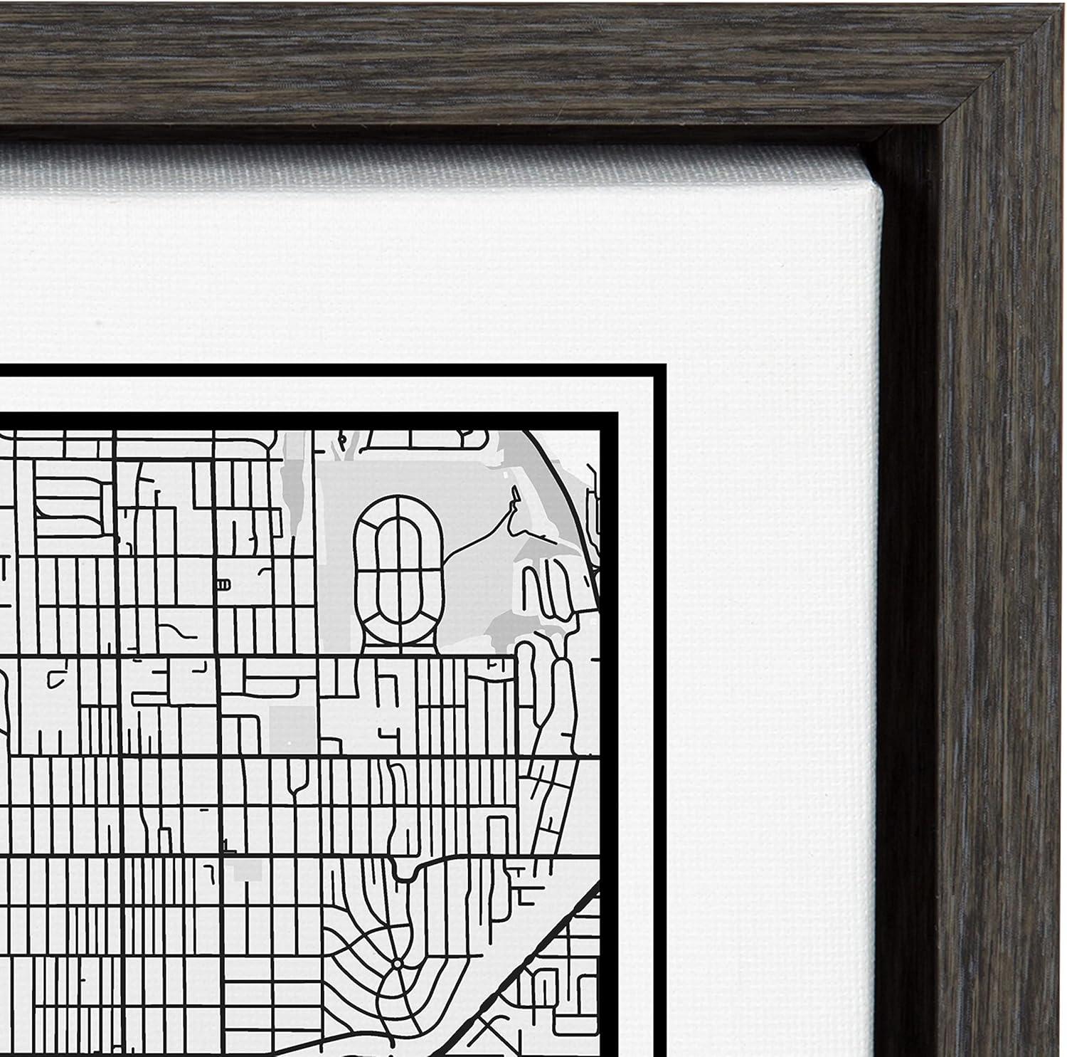 Kate and Laurel Sylvie Seattle Modern Map Framed Canvas by Jake Goossen, 18x24, Dark Gray