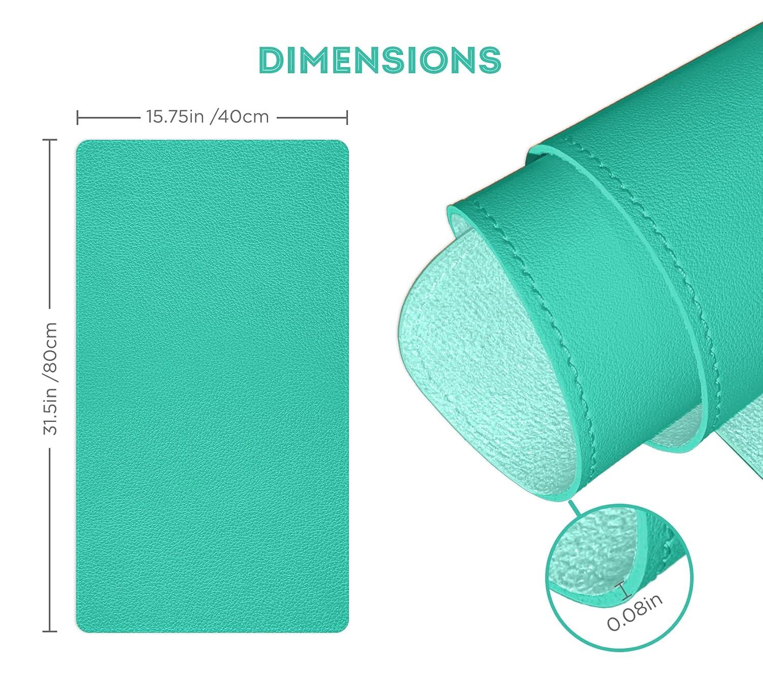 FTC PU Leather Desk Pad and Blotter, Non-Slip Flannelette Base, Stitched, Mouse and Writing Mat - 31.5” x 15.75” Turquoise