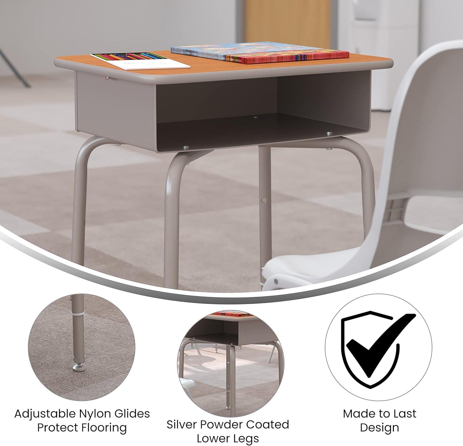 Flash Furniture Goddard Height-Adjustable Open Front Student Desk with Metal Book Box