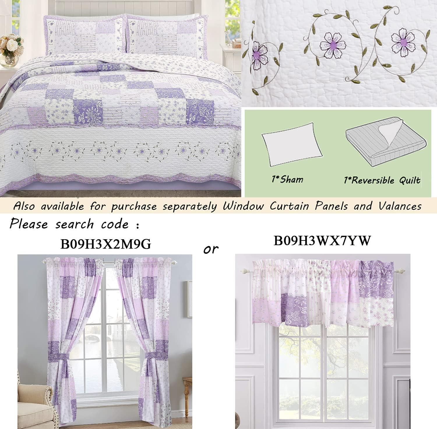 Cozy Line Amor por la Colcha de Algodón de Patchwork Lila, Doble, Reversible, 68 X 86 Pulgadas (2 Unidades)