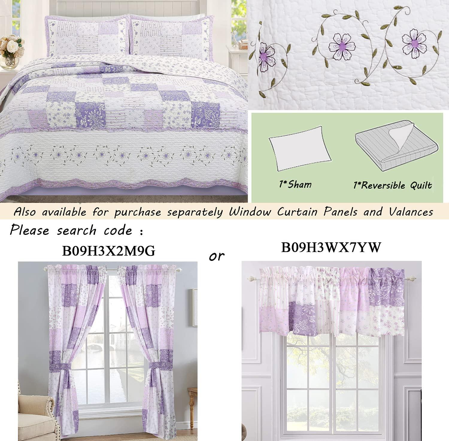 Cozy Line Amor por la Colcha de Algodón de Patchwork Lila, Doble, Reversible, 68 X 86 Pulgadas (2 Unidades)