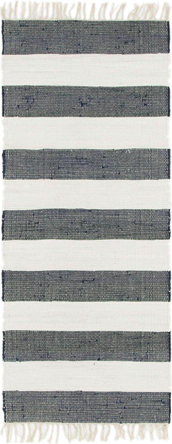Unique Loom Chindi Rag Collection Area Rug - Striped (2' 7" x 6' 1" Runner Navy Blue/Ivory)