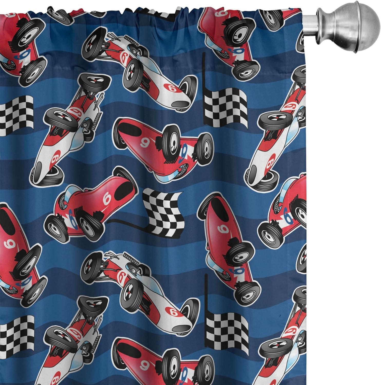 Ambesonne Cars Curtains, Racing Automobile Sports, Pair of 28"x63", Navy Blue Red Black
