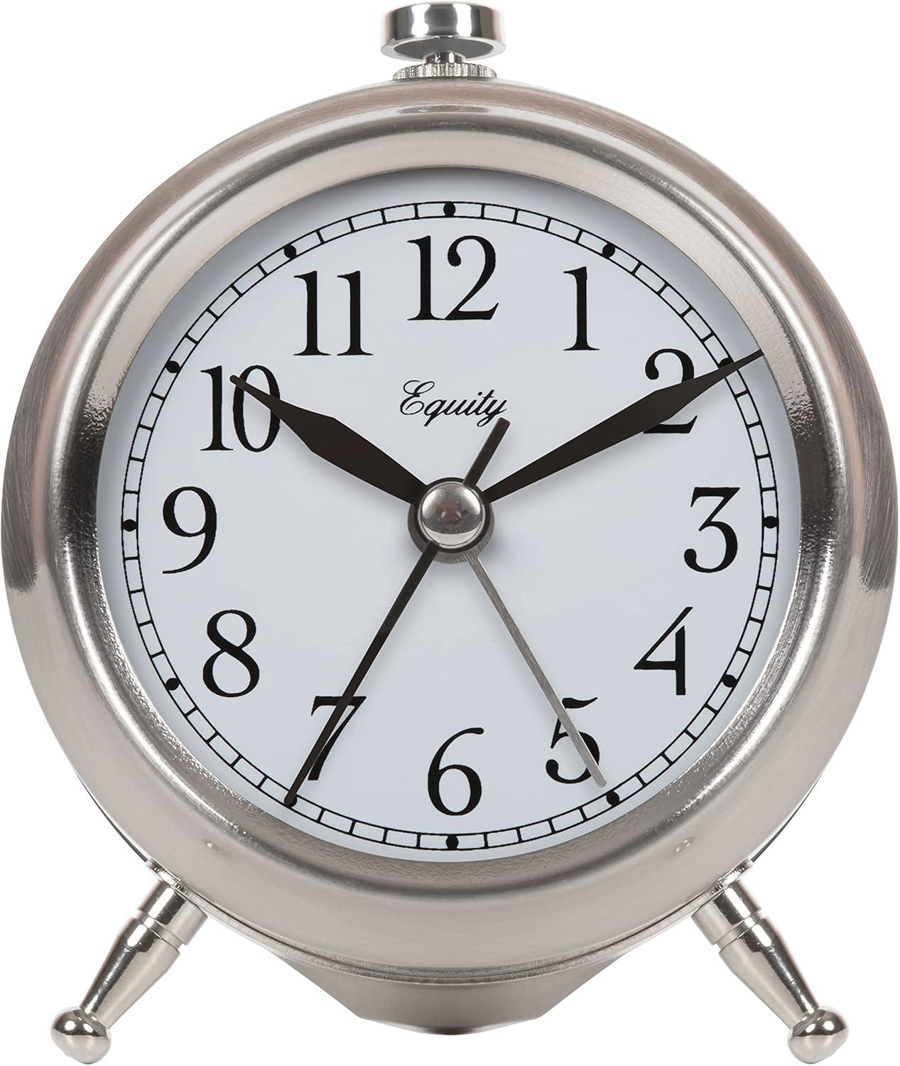 Equity 3.75" Silver Metal Quartz Analog Alarm Clock