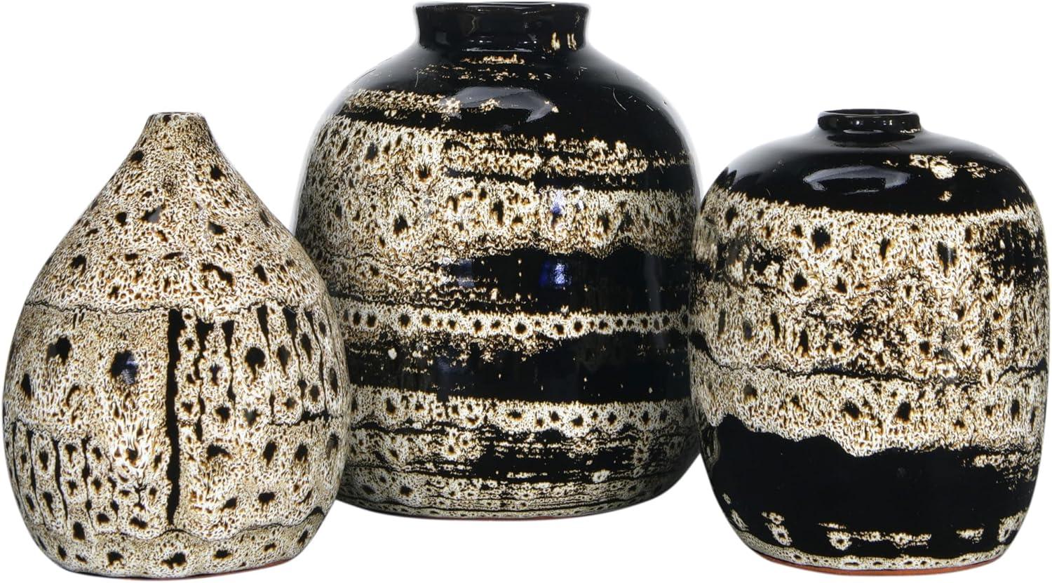 Abishan Round Decorative Terra-cotta Vases with Distressed Design and Reactive Glaze