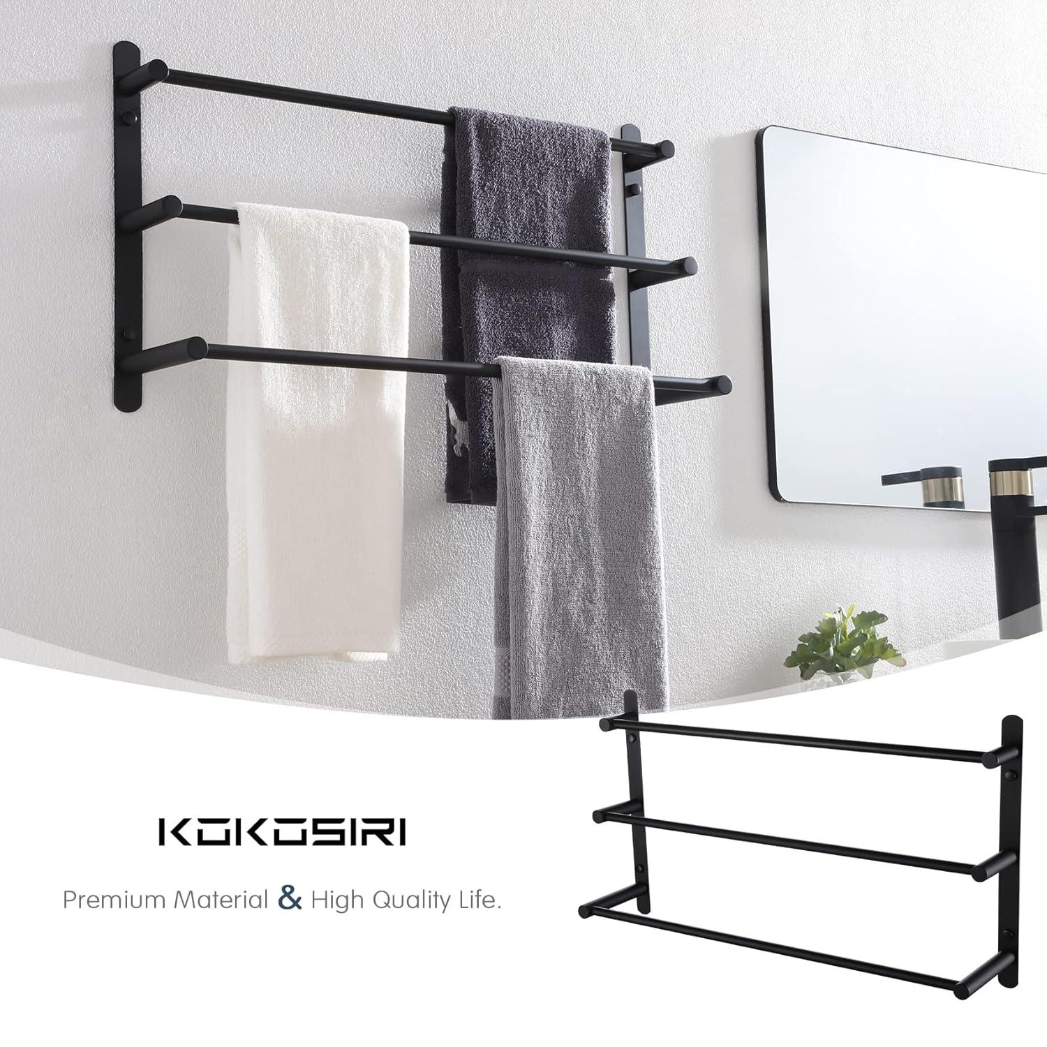 KOKOSIRI Bath Towel Bars Matte Black Bathroom 3-Tiers Ladder Towel Rails Wall Mounted Towels Shelves Rack Stainless Steel B5002BK-L24