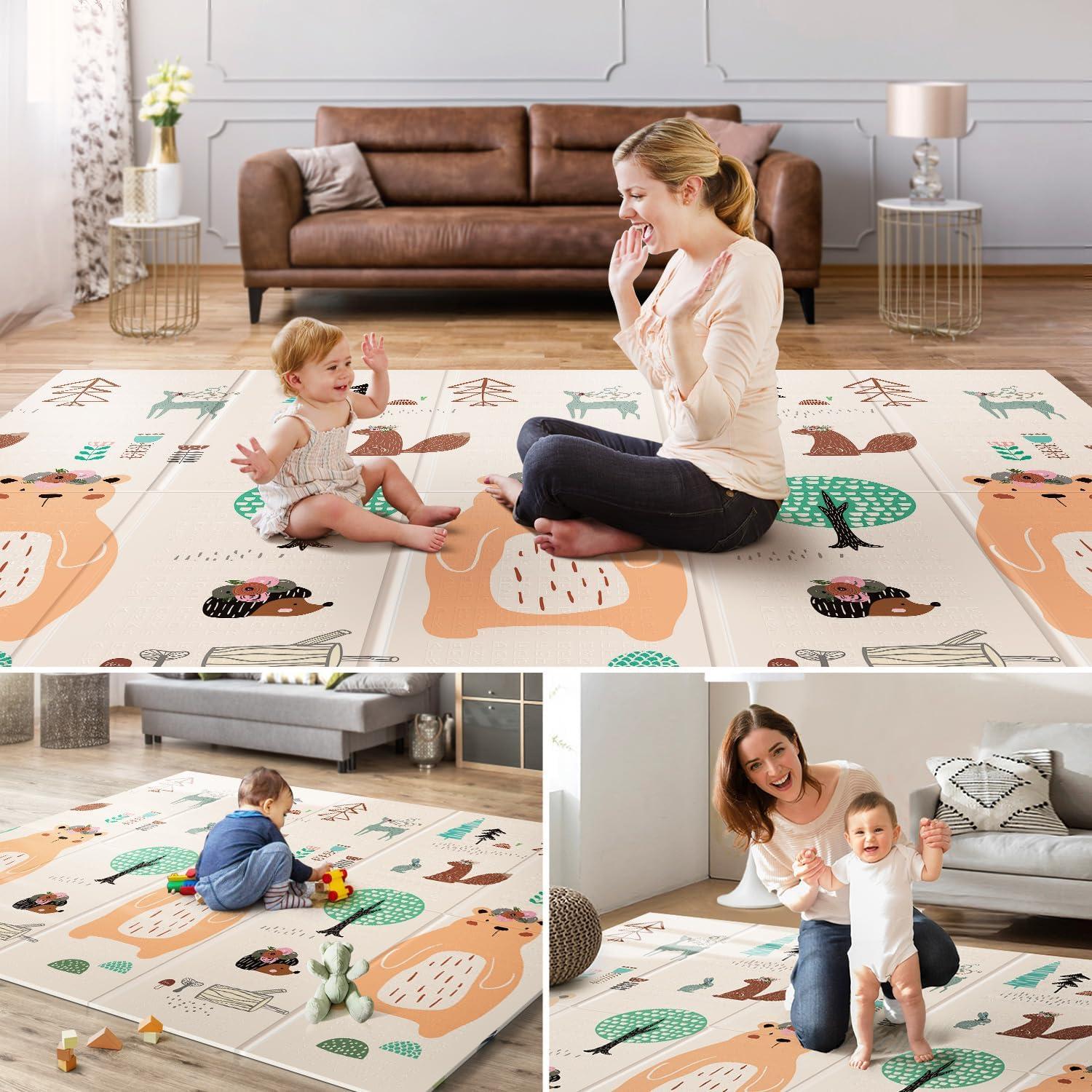 Uanlauo Extra Large Foldable Bear Print Foam Baby Play Mat