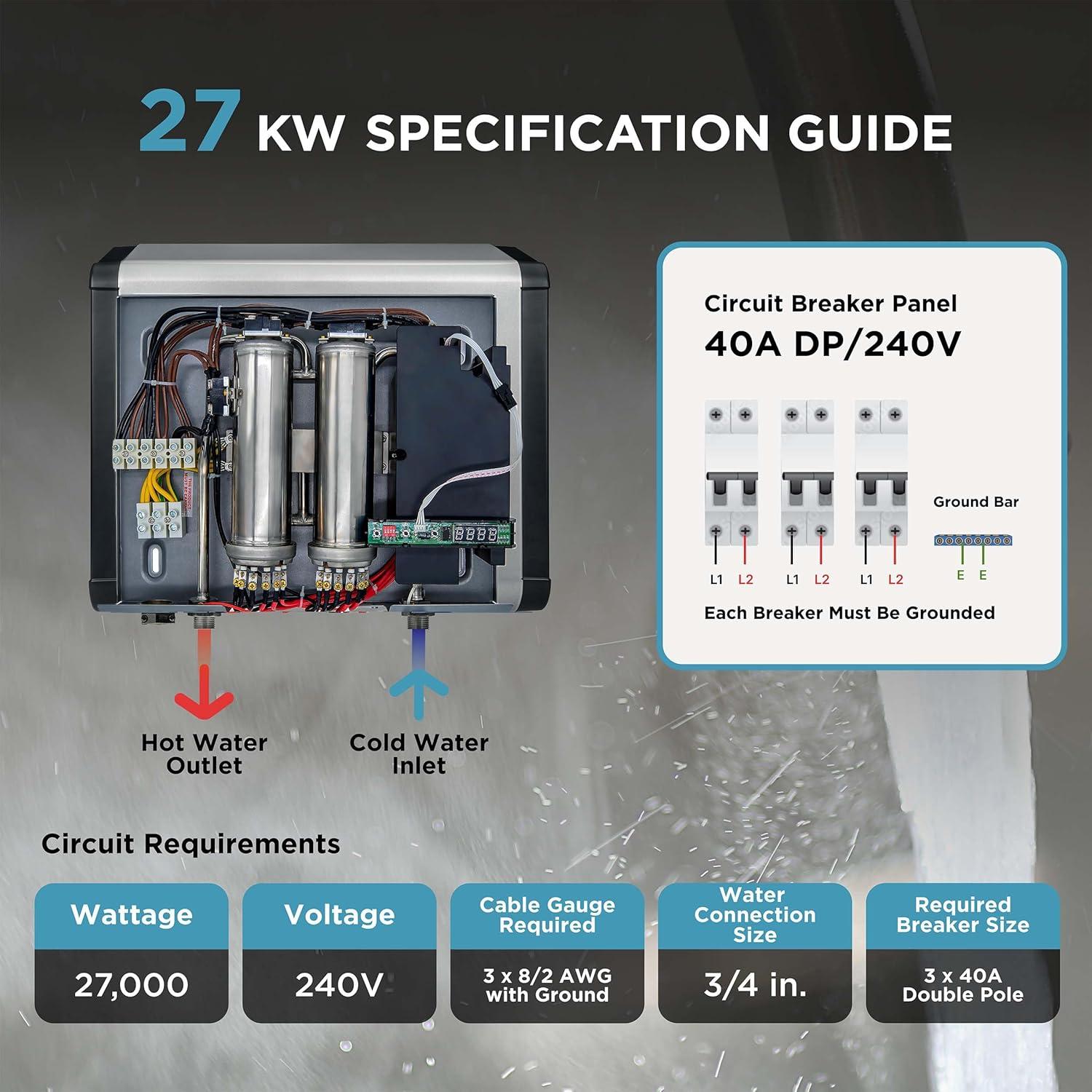 Compact Gray Electric Tankless Water Heater with Digital Display